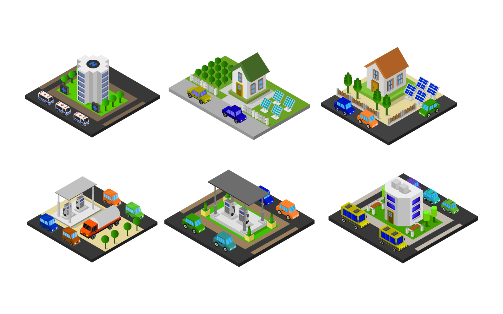 Isometric Buildings Set - Vector Image