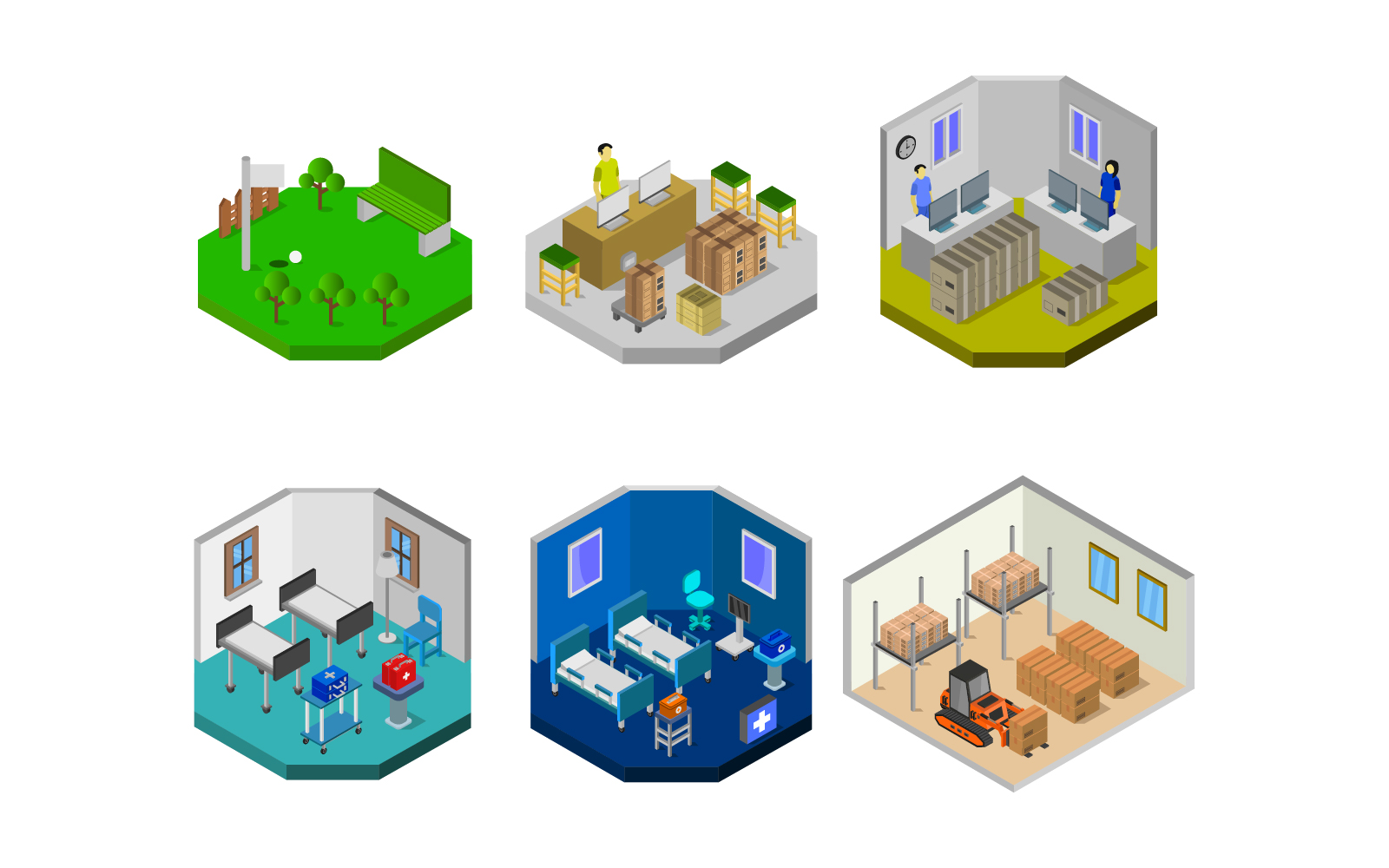 Set Of Isometric Rooms - Vector Image