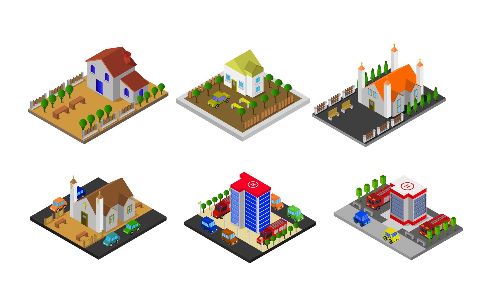 Isometric Buildings Set - Vector Image