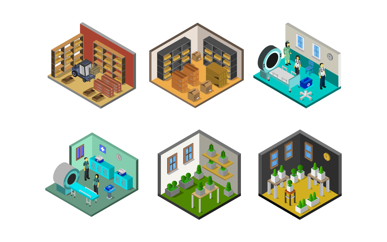 Set Of Isometric Rooms - Vector Image