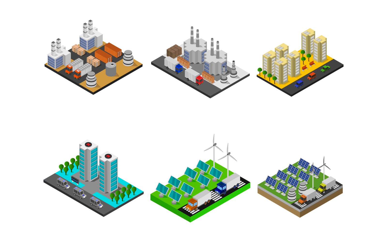 Isometric Buildings Set - Vector Image