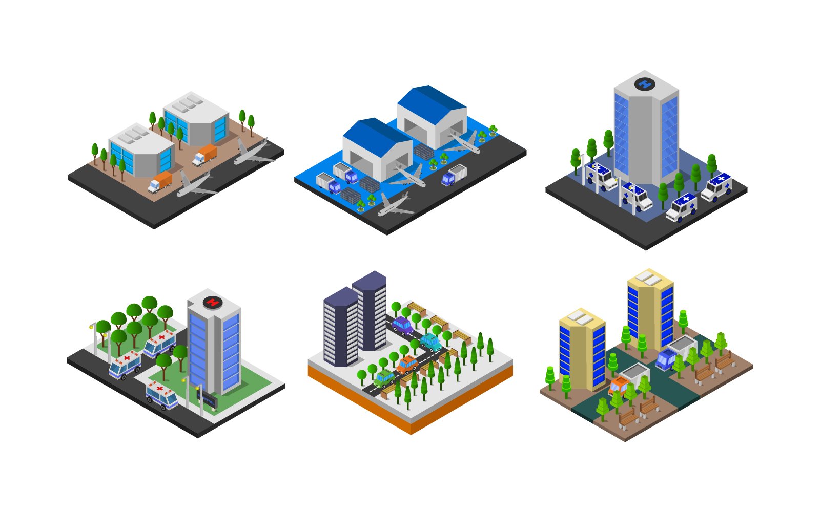 Isometric Buildings Set In - Vector Image