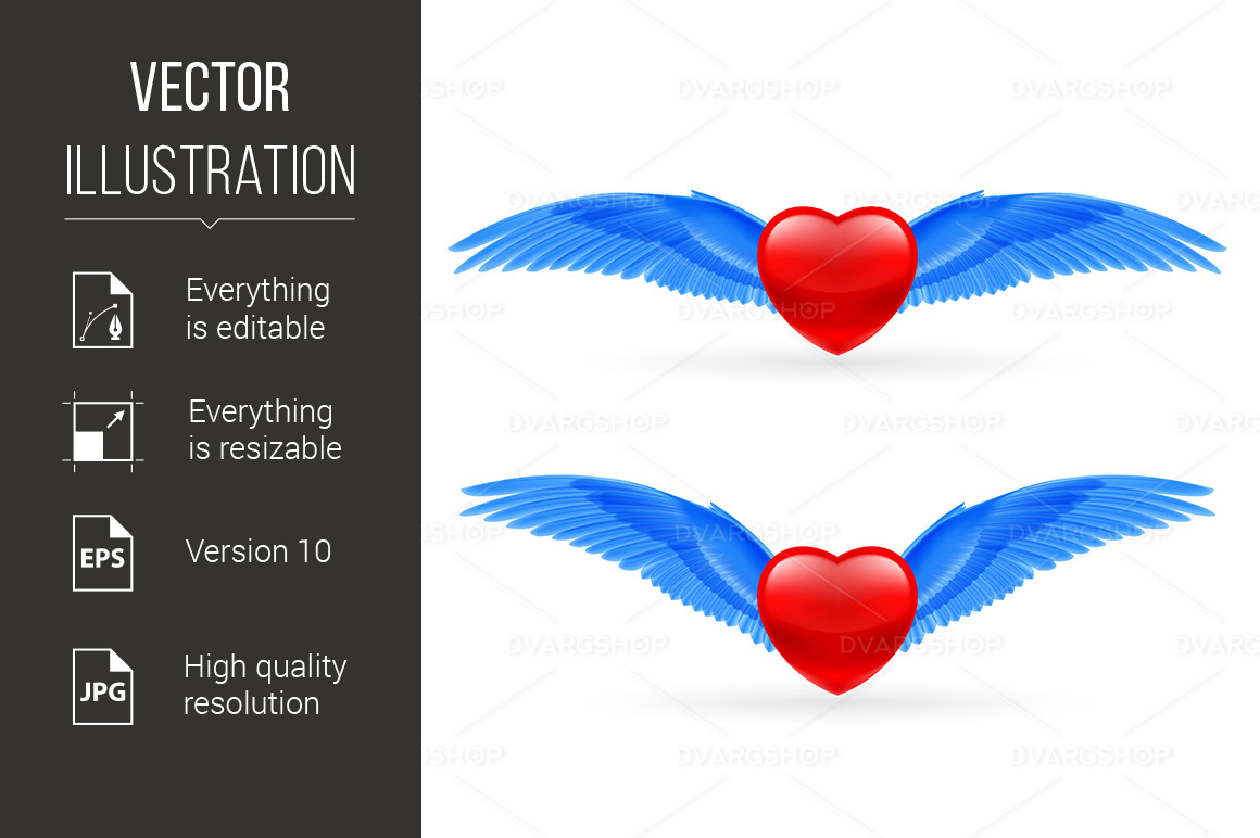 Two Hearts with Rwings - Vector Image