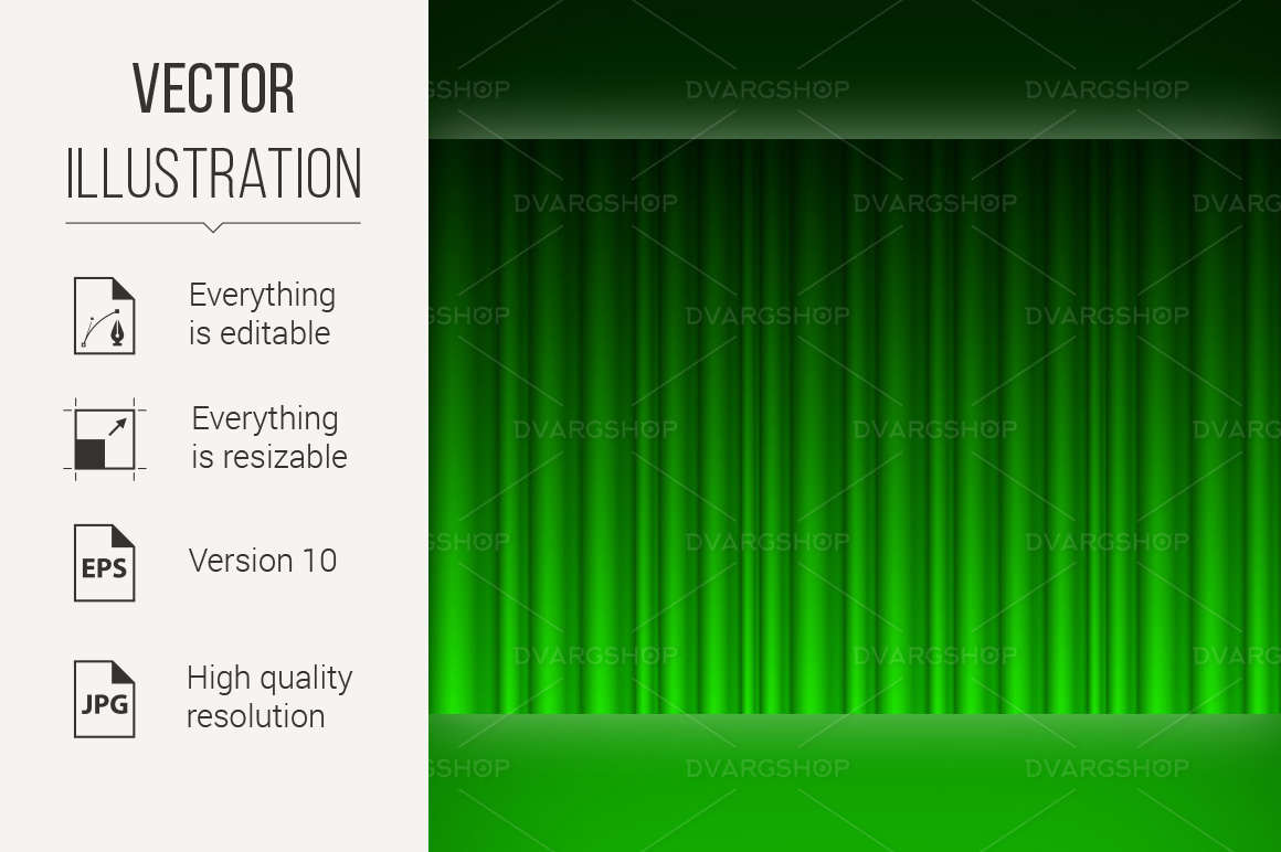 Realistic Green Curtain - Vector Image