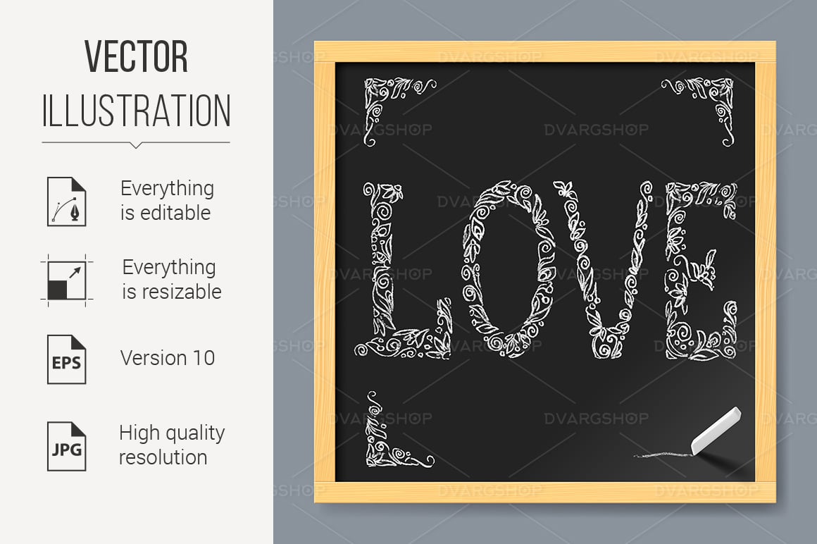 Hand-Written Chalk Love Word - Vector Image