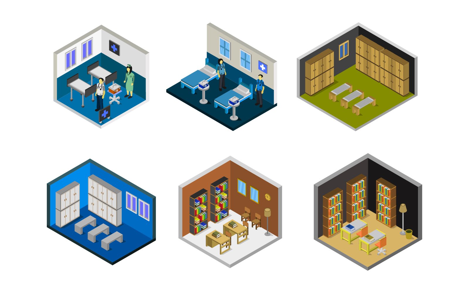 Set Of Isometric Rooms - Vector Image