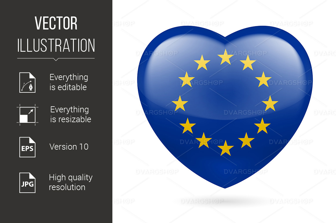 Heart with European Union flag colors - Vector Image