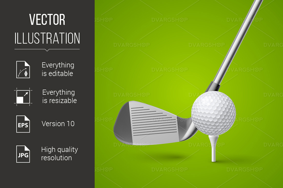 Golf Club and Ball - Vector Image