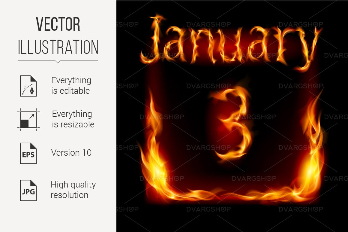 Third January in Calendar of Fire - Vector Image