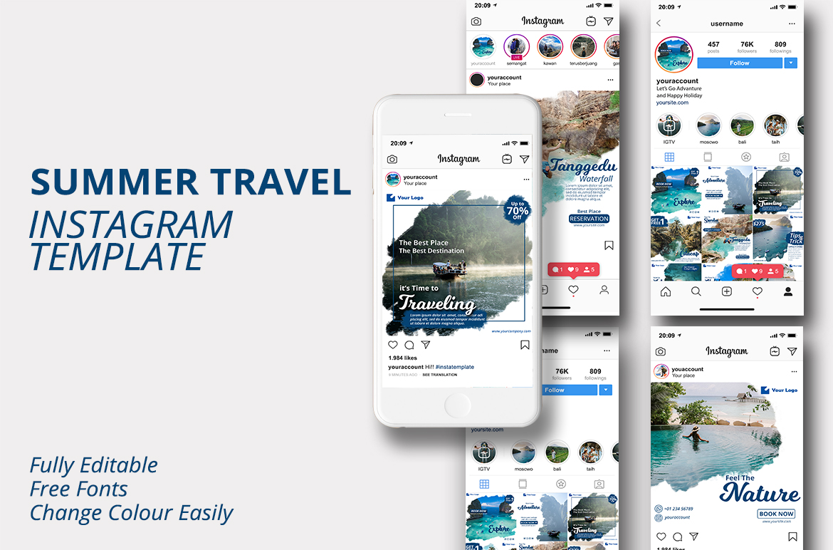 Summer Travel Instagram Template for Social Media