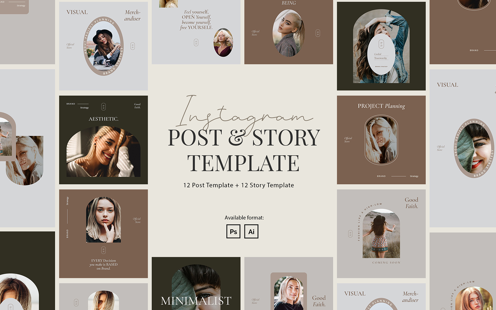 Minimalist Beauty Creator Instagram Post and Story Social Media Template