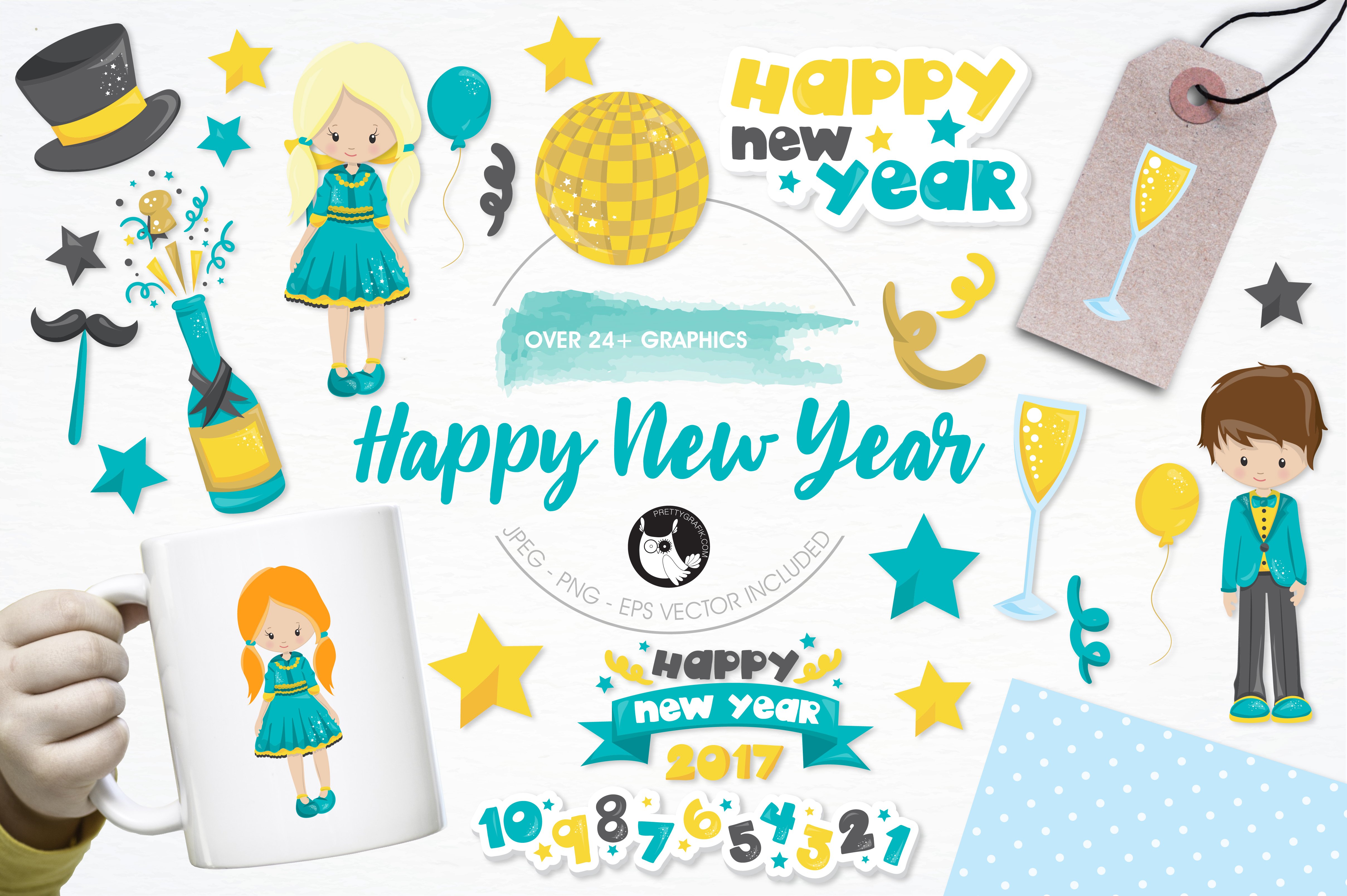 Happy New Year illustration pack - Vector Image