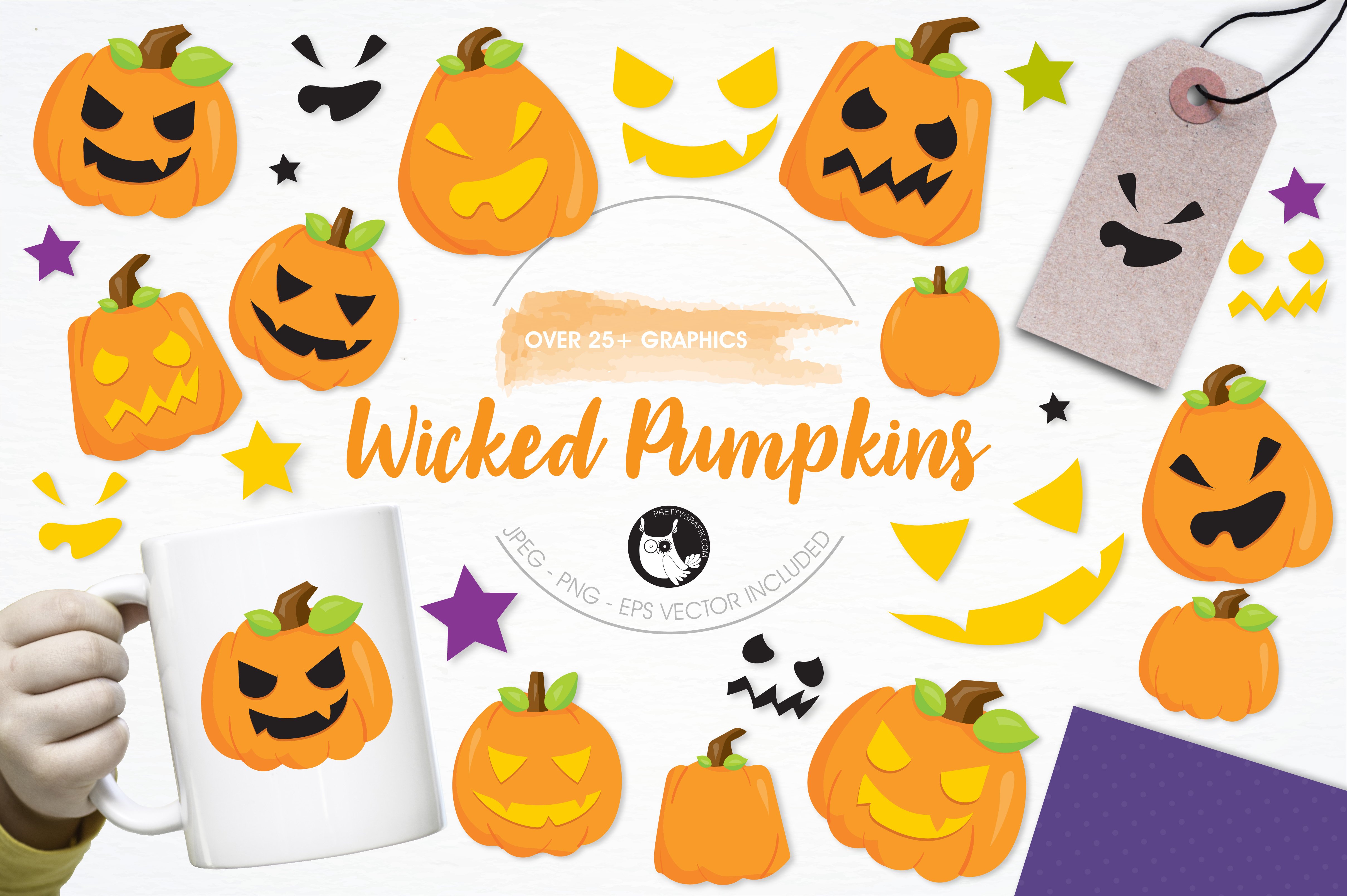 Wicked pumpkins illustration pack - Vector Image