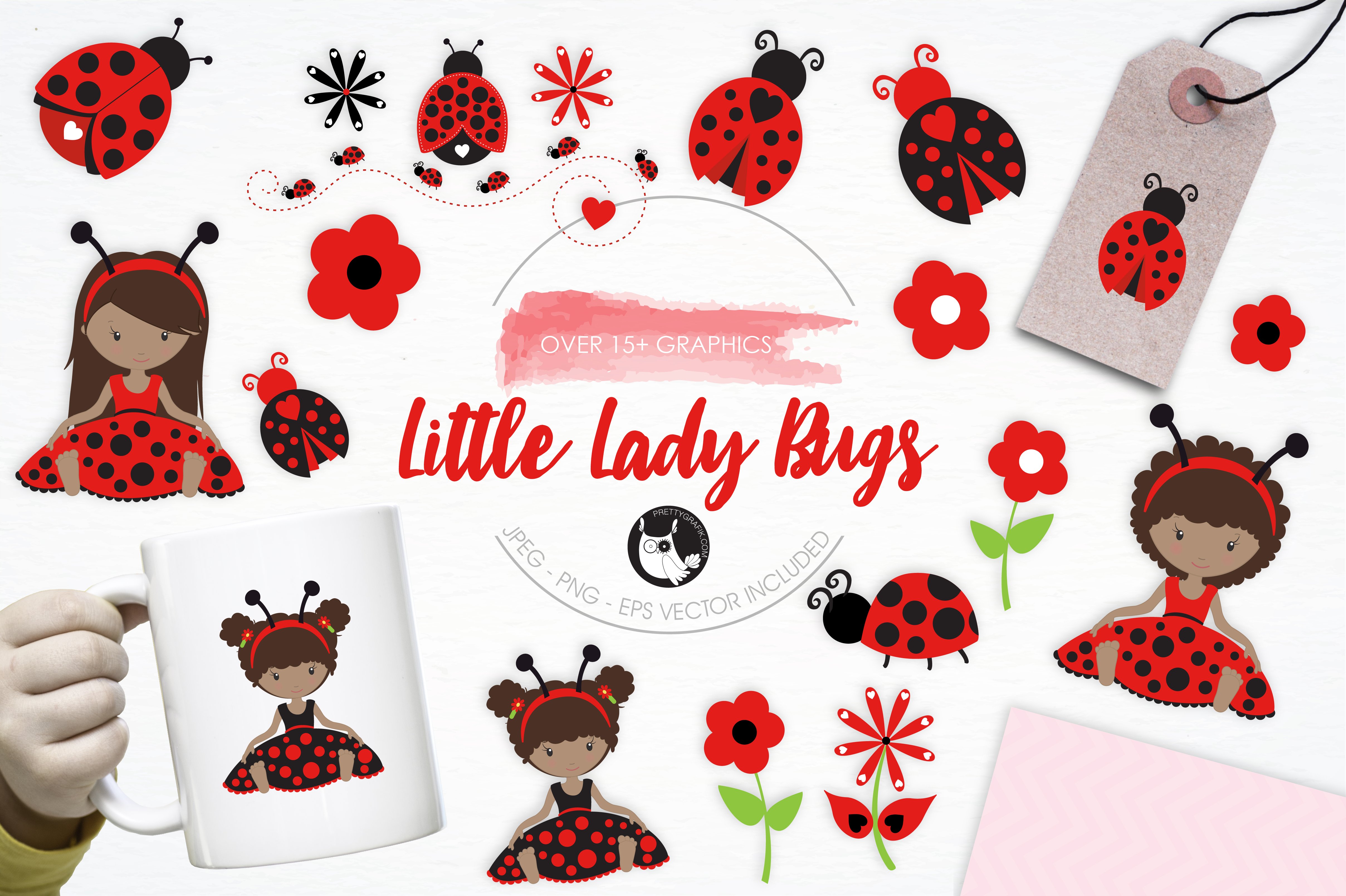 Little Lady Bugs illustration pack - Vector Image