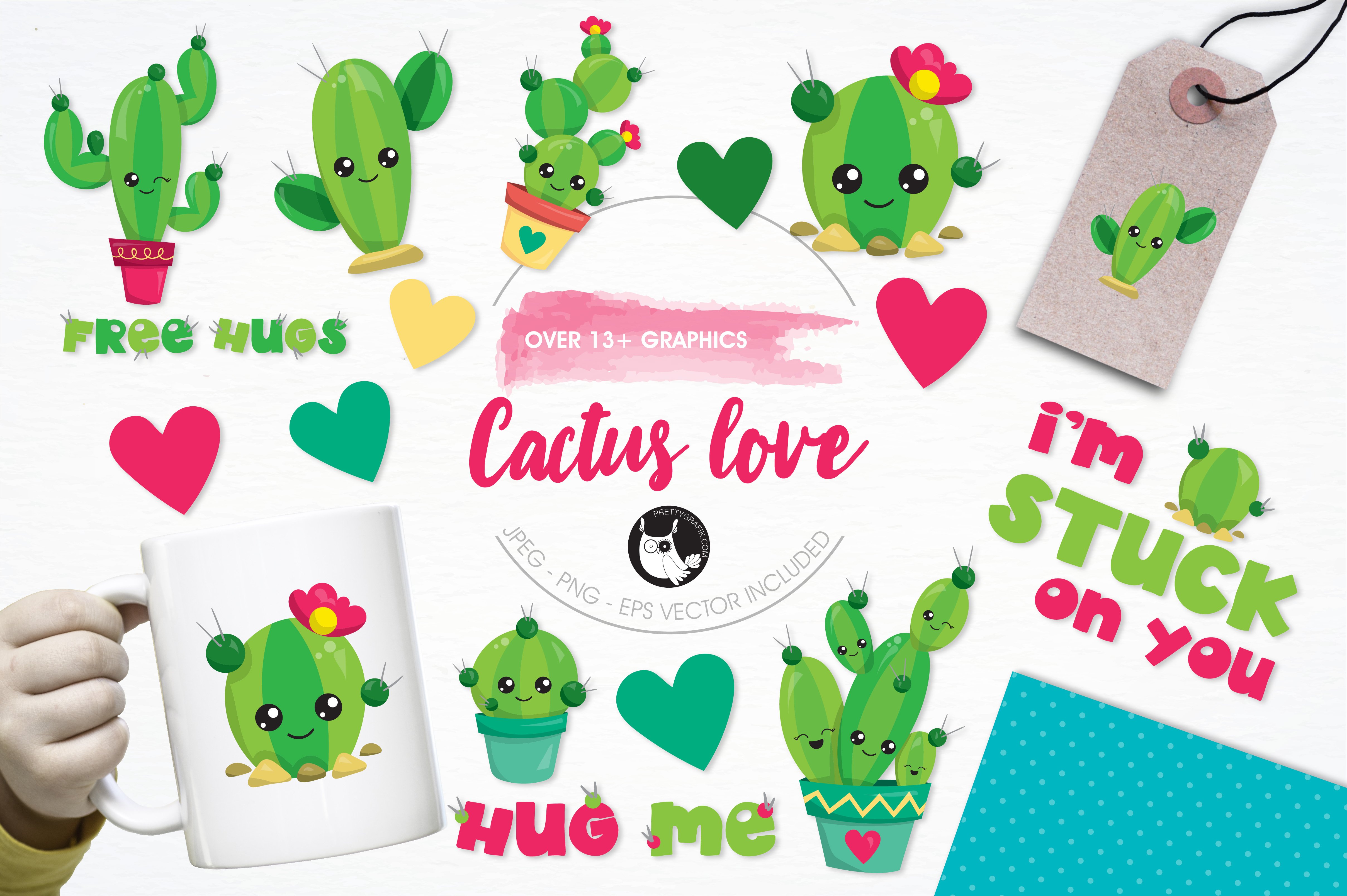 Cactus love illustration pack - Vector Image