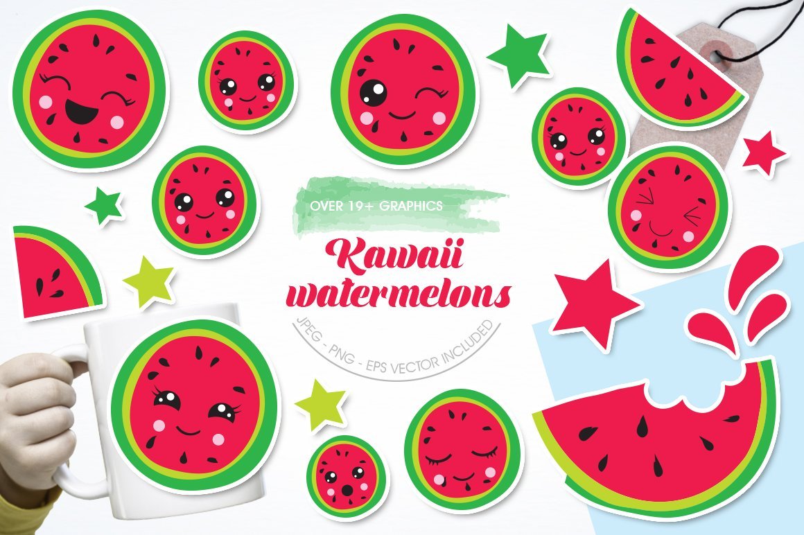 Kawaii Watermelon - Vector Image