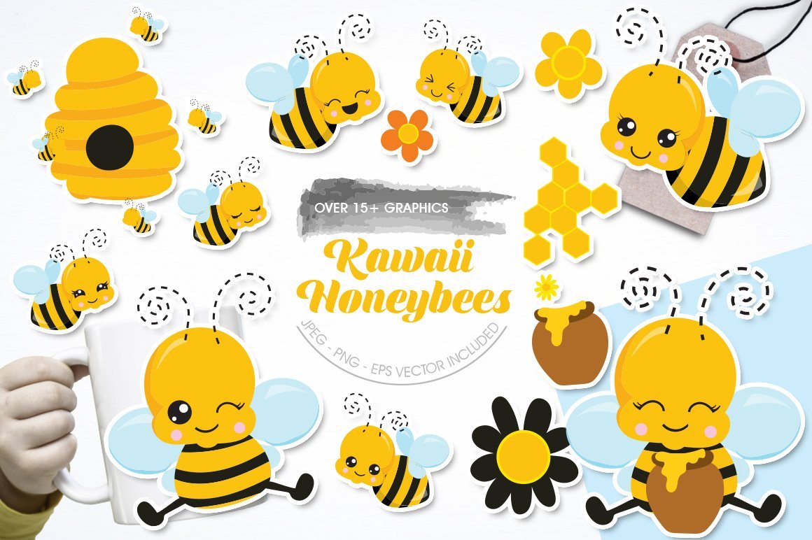Kawaii Honeybees - Vector Image