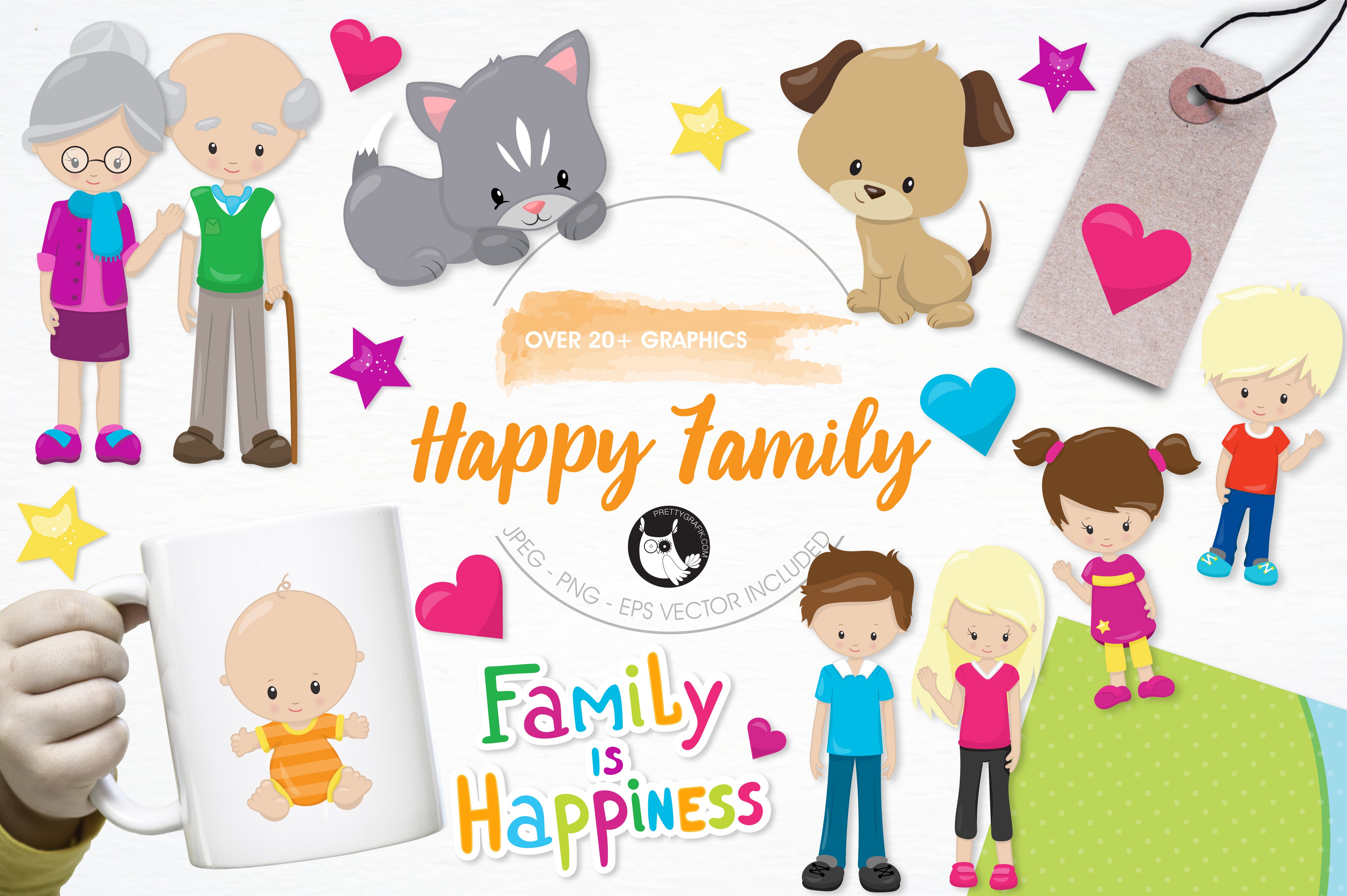 Happy family illustration pack - Vector Image