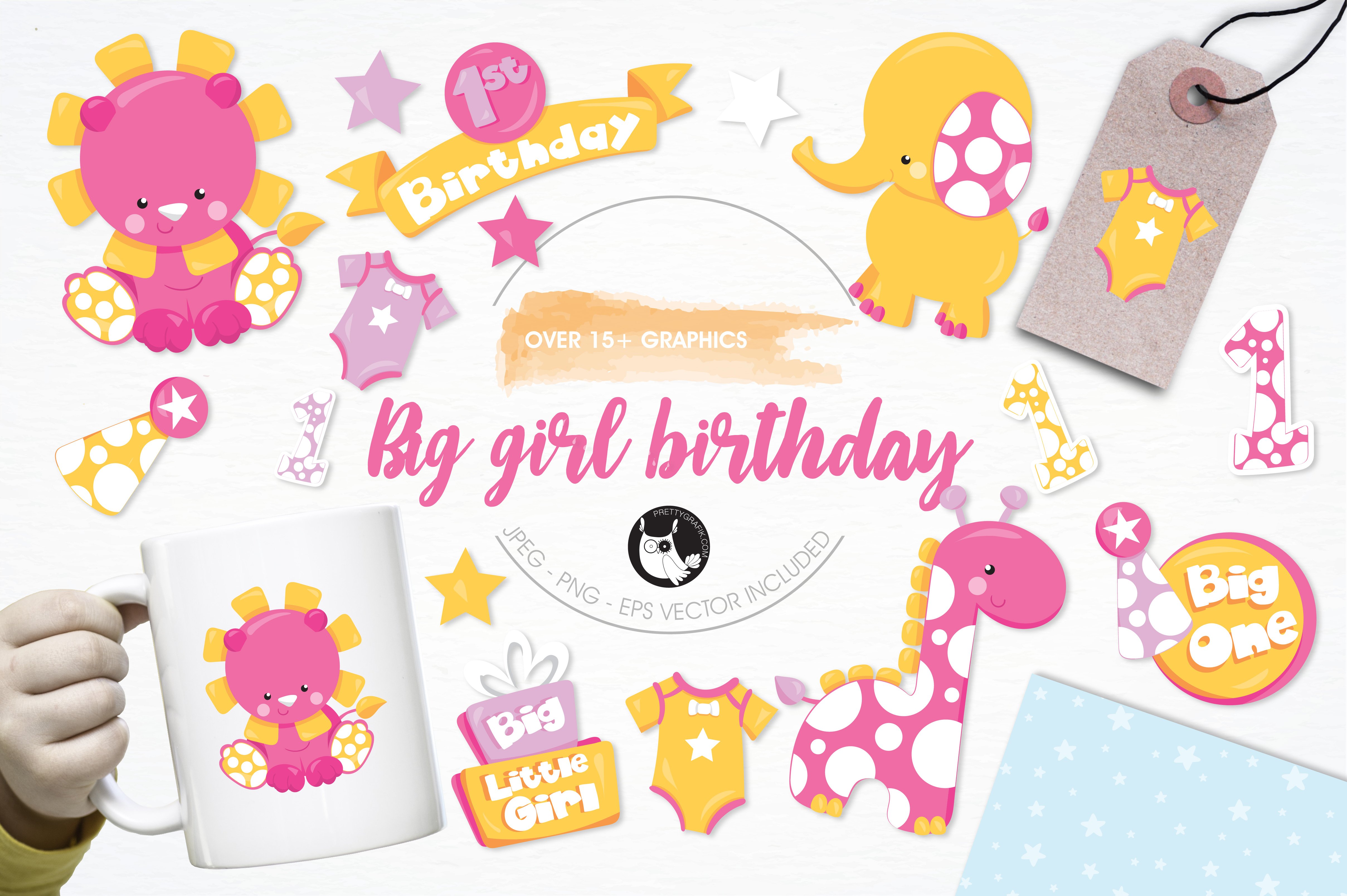 Big girl birthday illustration pack - Vector Image