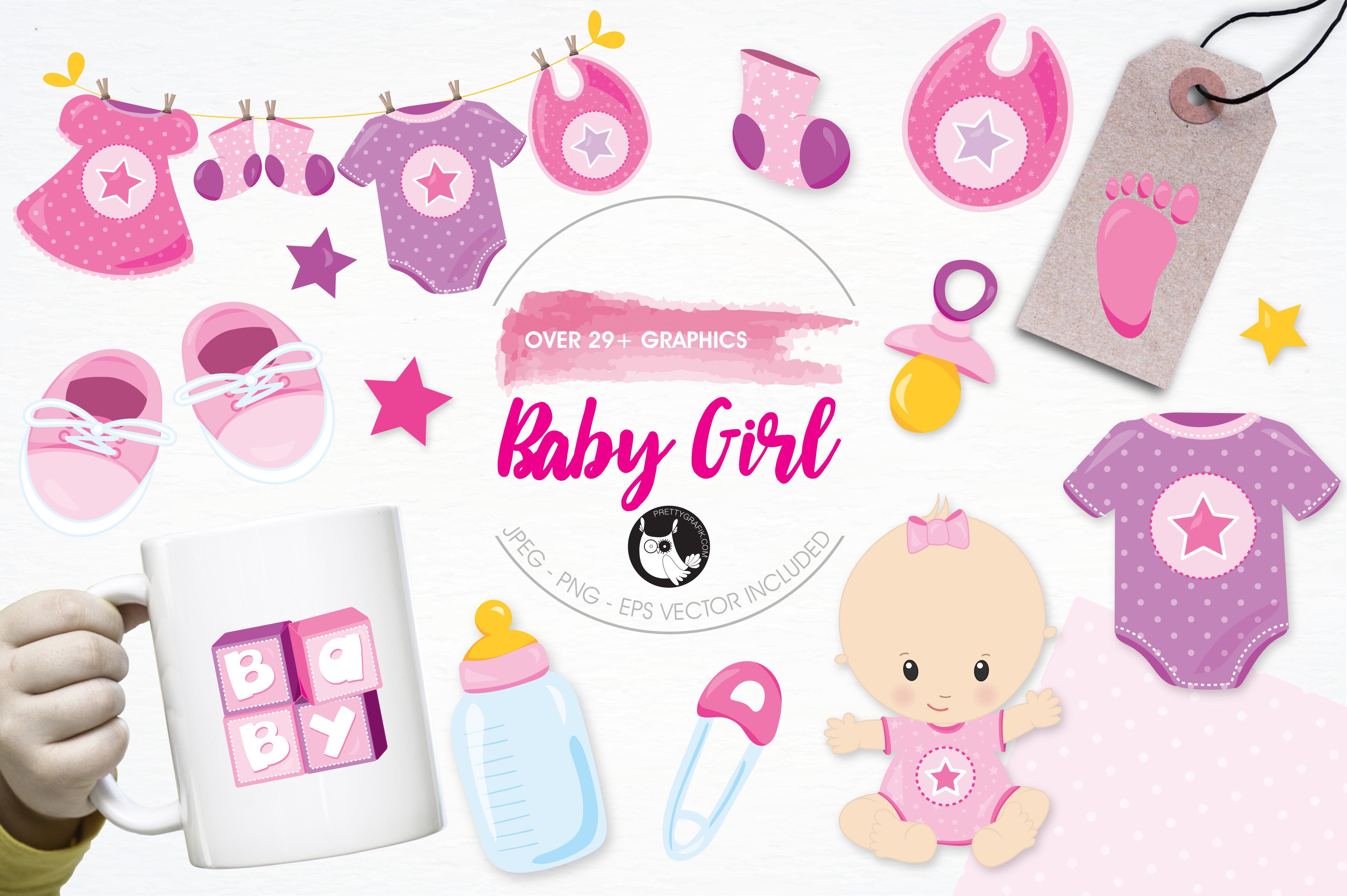 Baby girl illustration pack - Vector Image