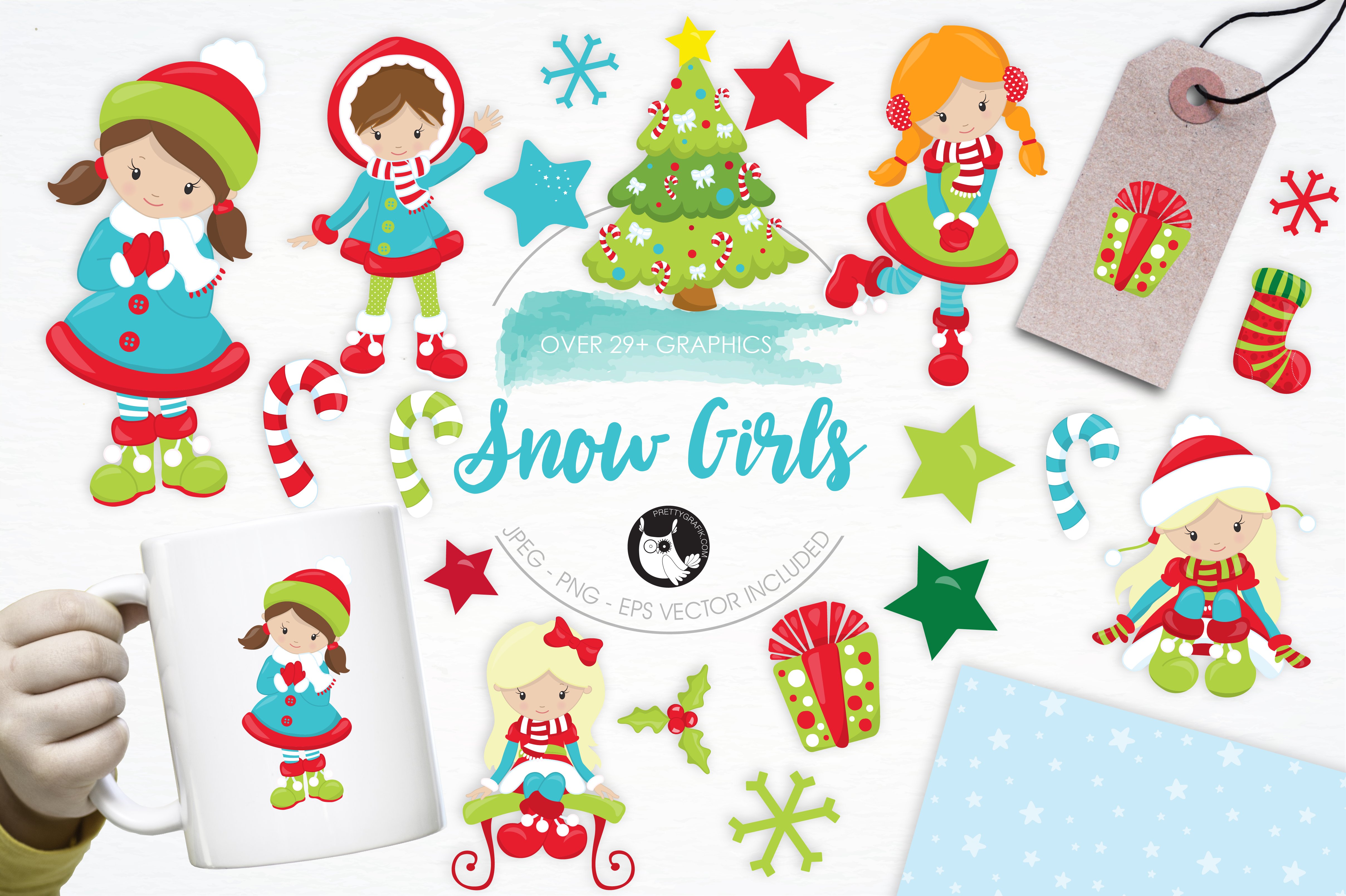 Snow Girls illustration pack - Vector Image