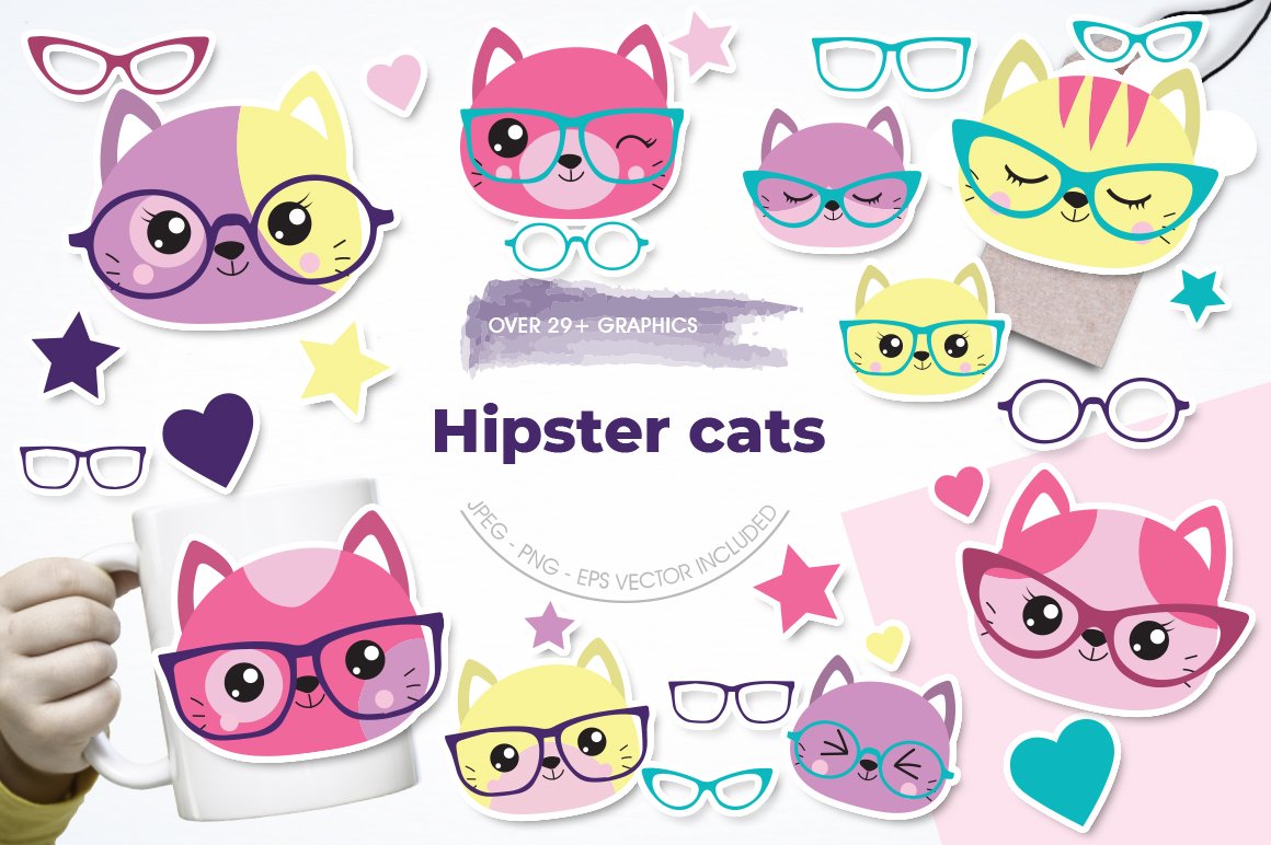 Hipster Cats - Vector Image