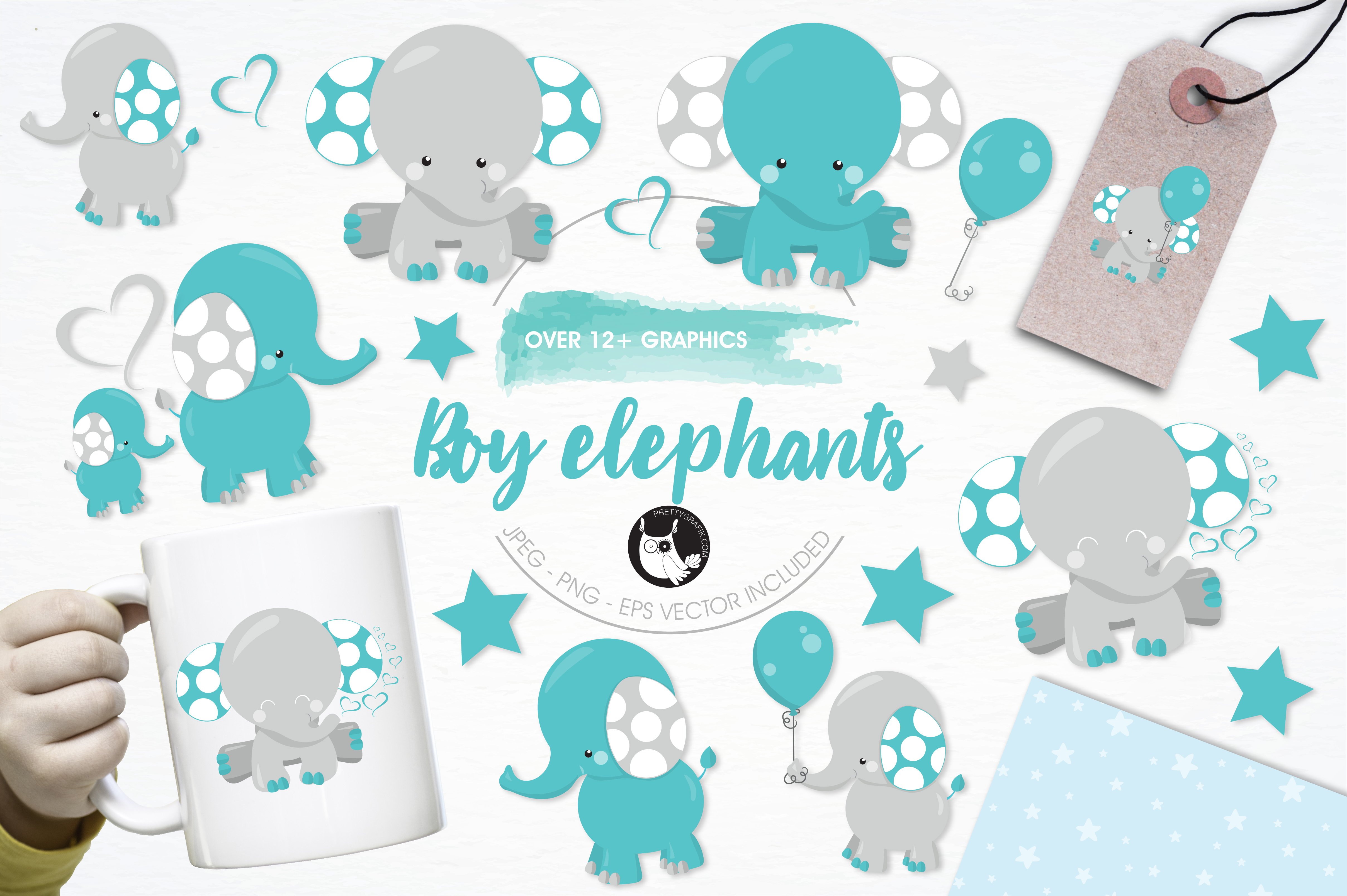 Boy elephant illustration pack - Vector Image