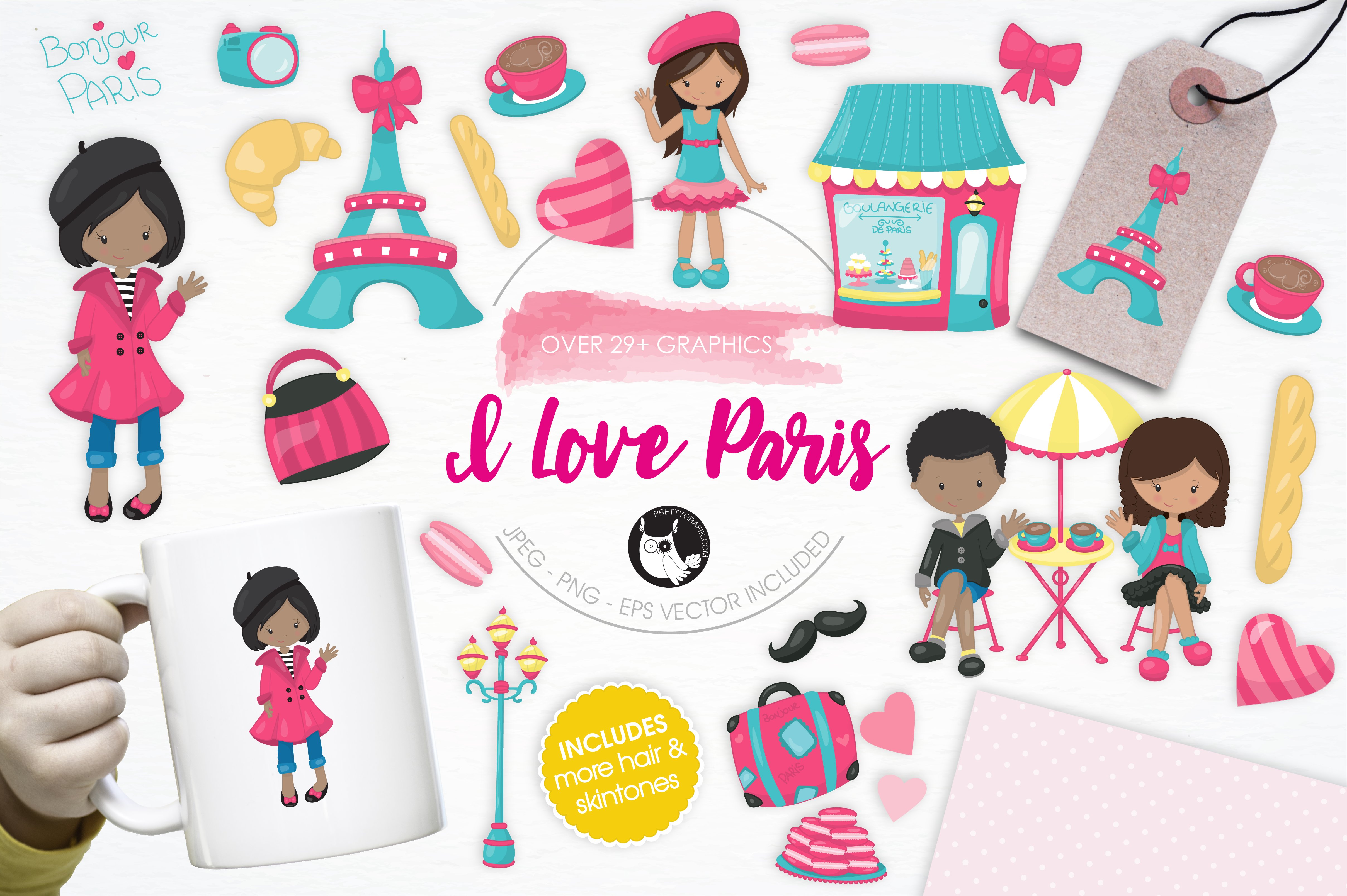 I Love Paris illustration pack - Vector Image