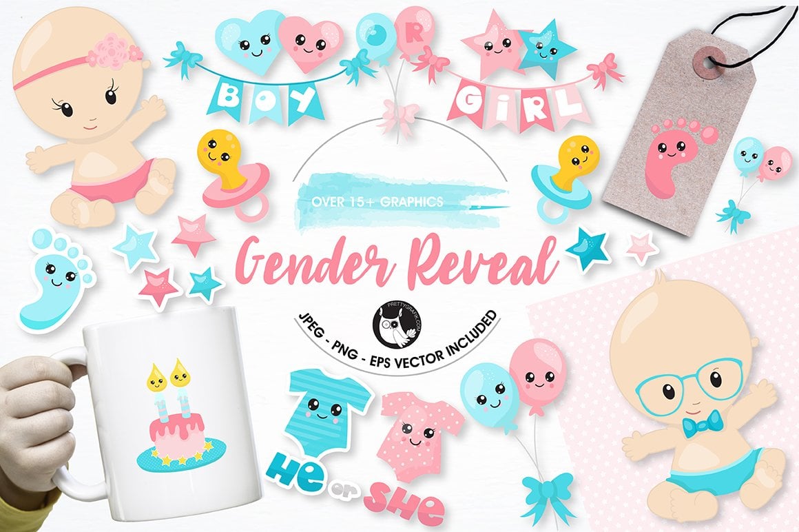 Gender reveal graphics illustrations - Vector Image