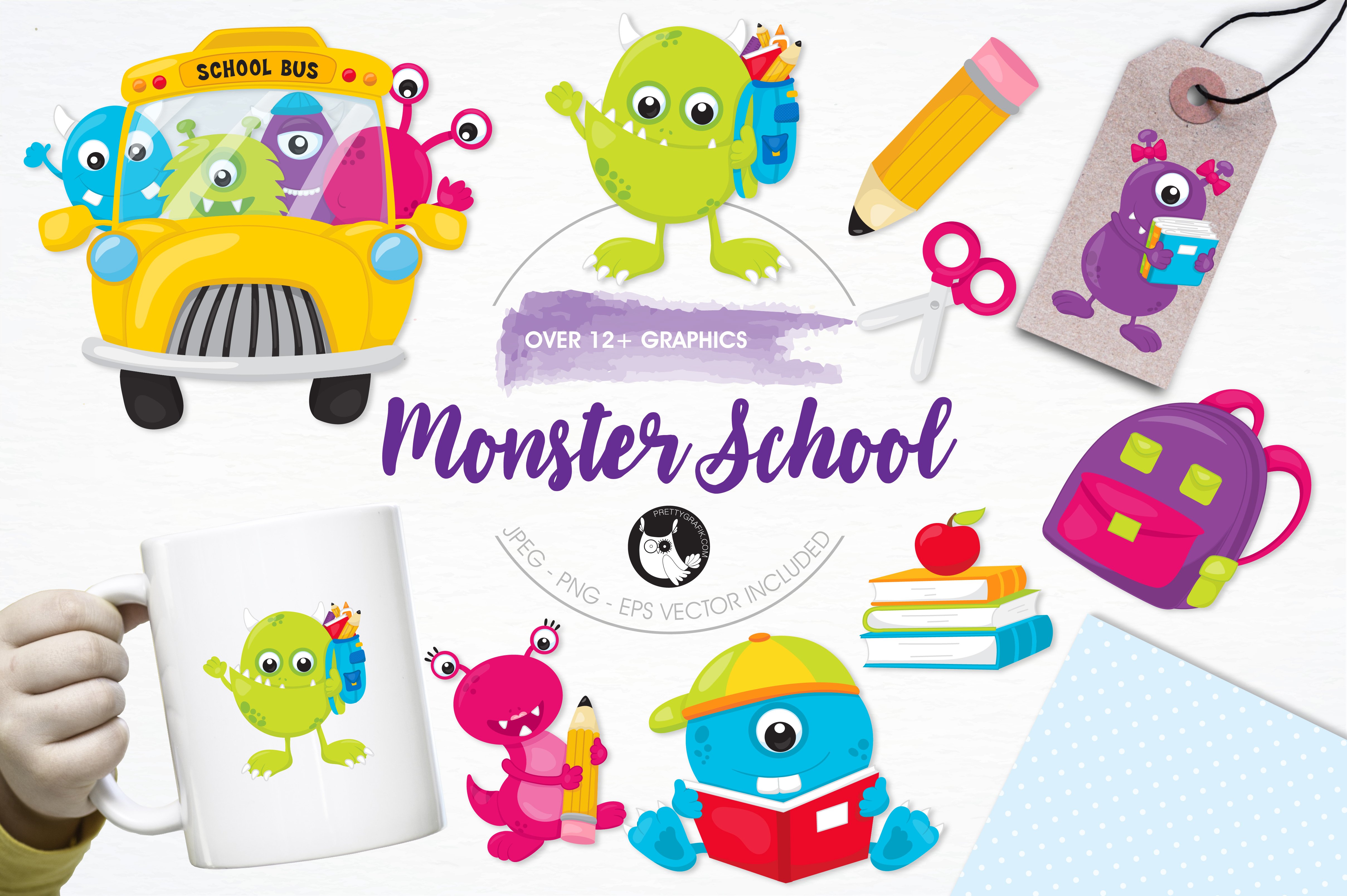 Monster school illustration pack - Vector Image