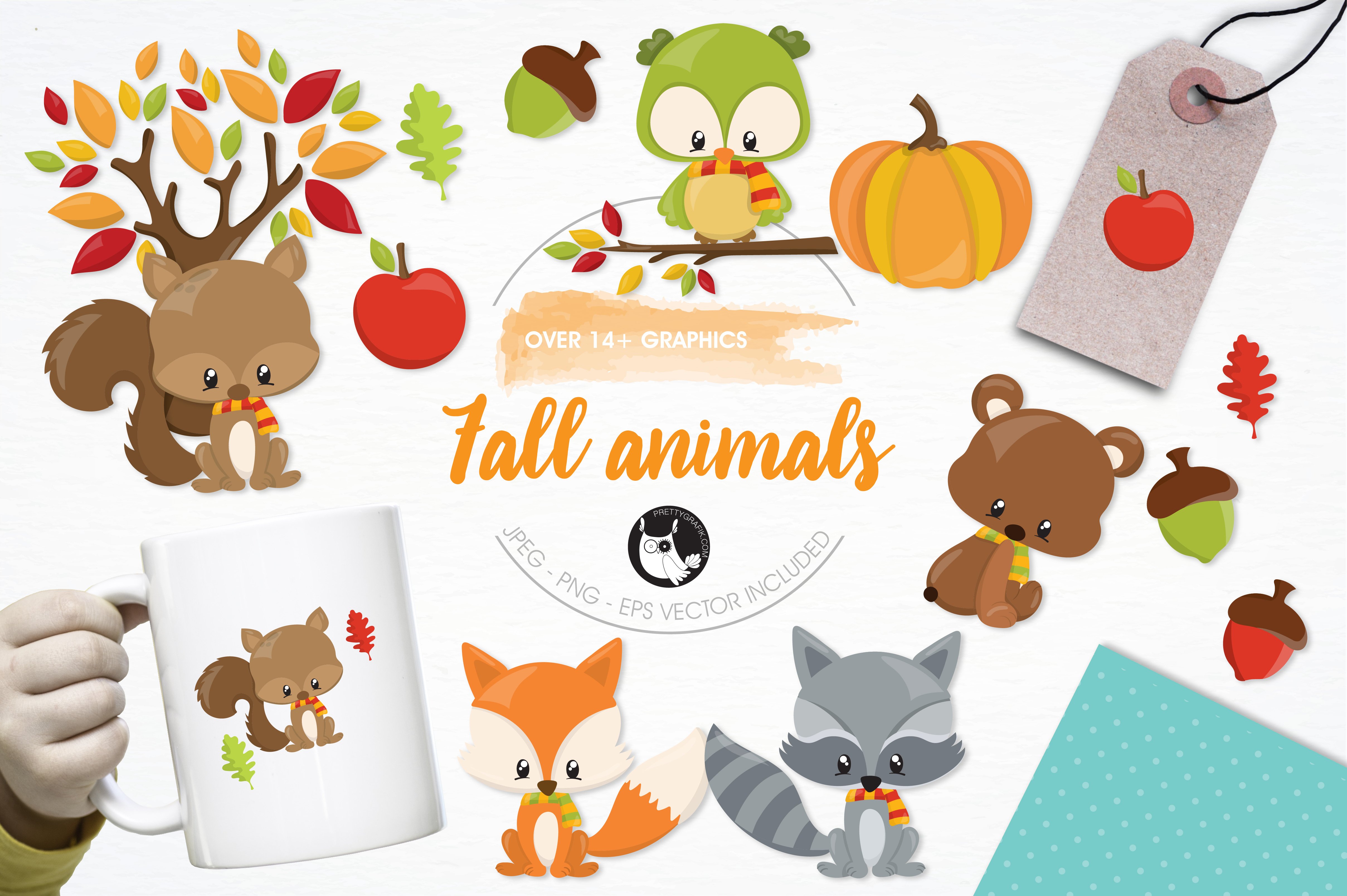 Fall animals illustration pack - Vector Image