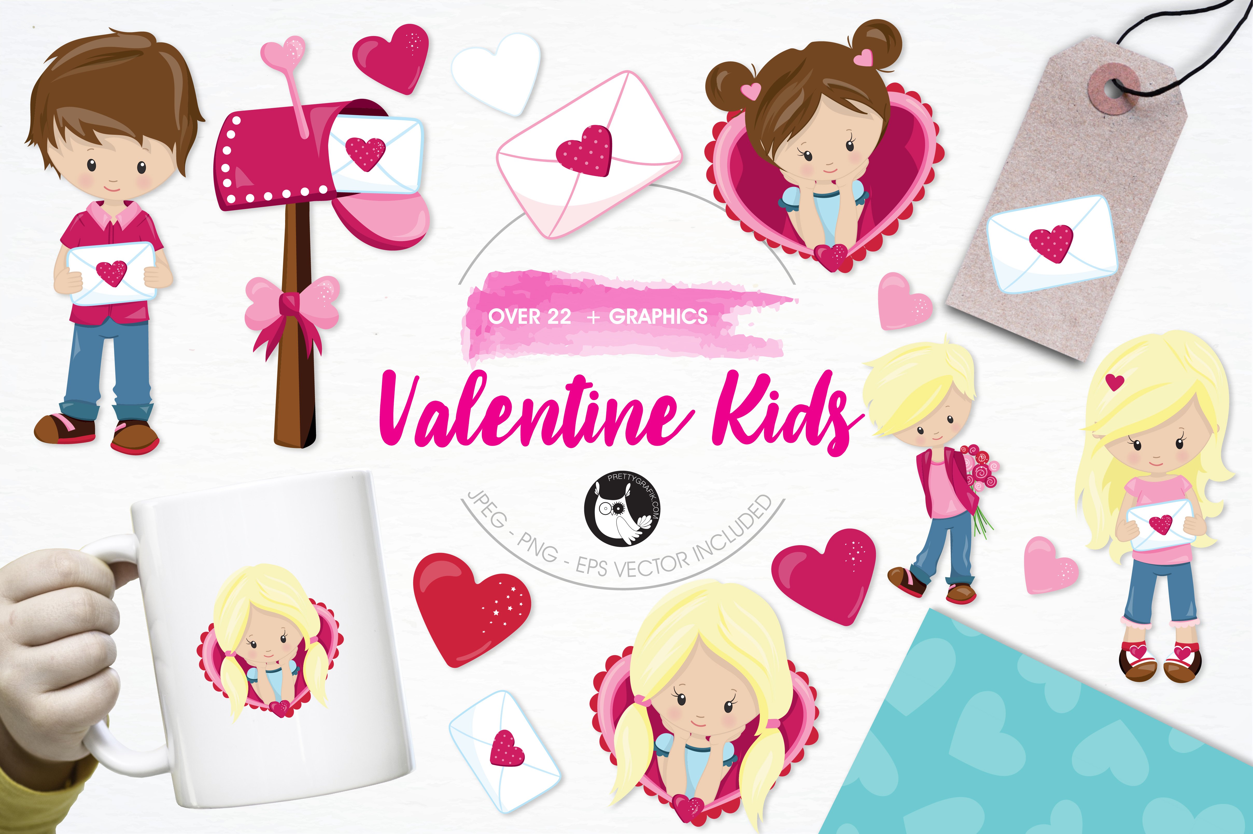 Valentine kids illustration pack - Vector Image