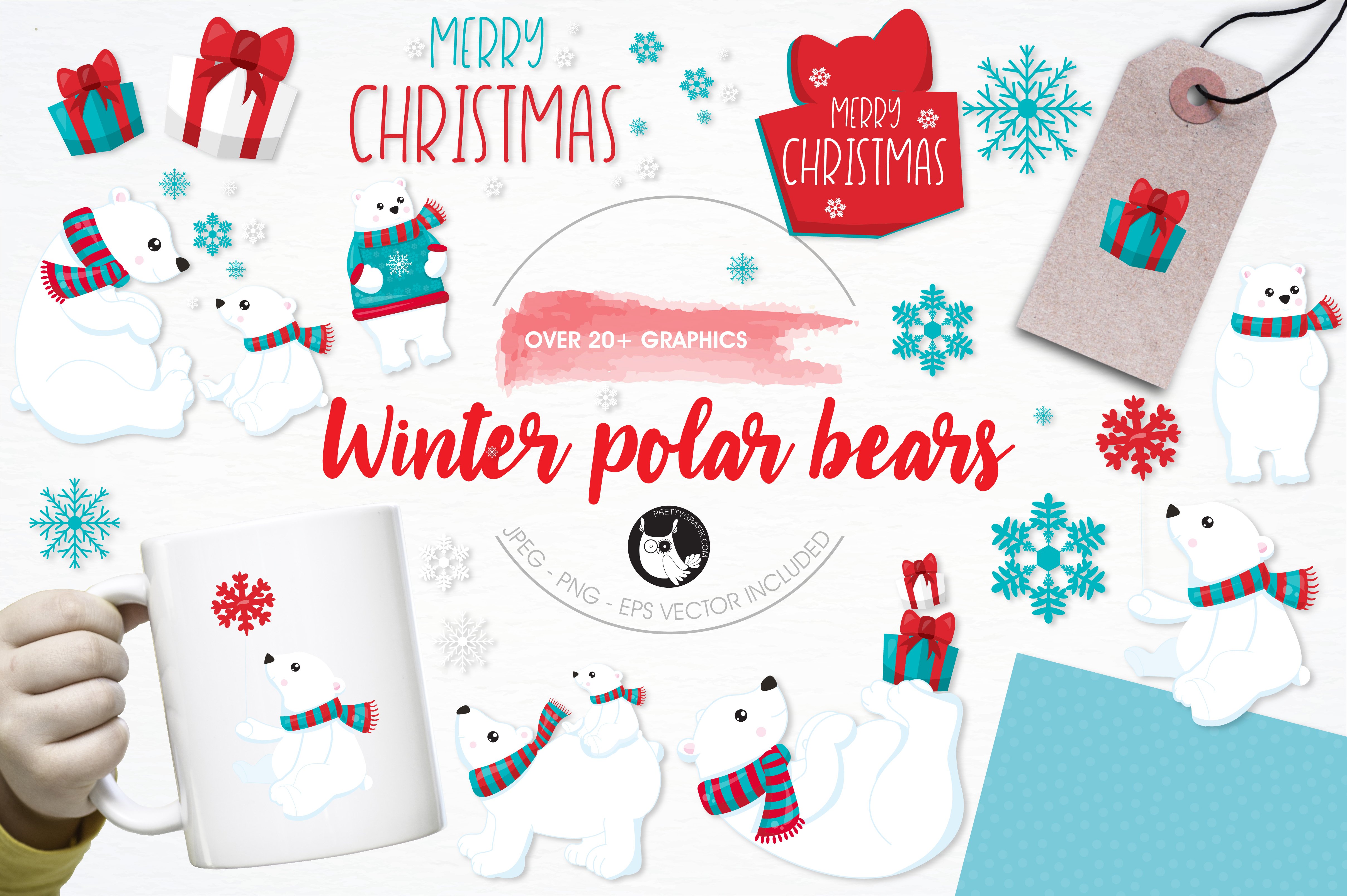 Winter polar bear illustration pack - Vector Image