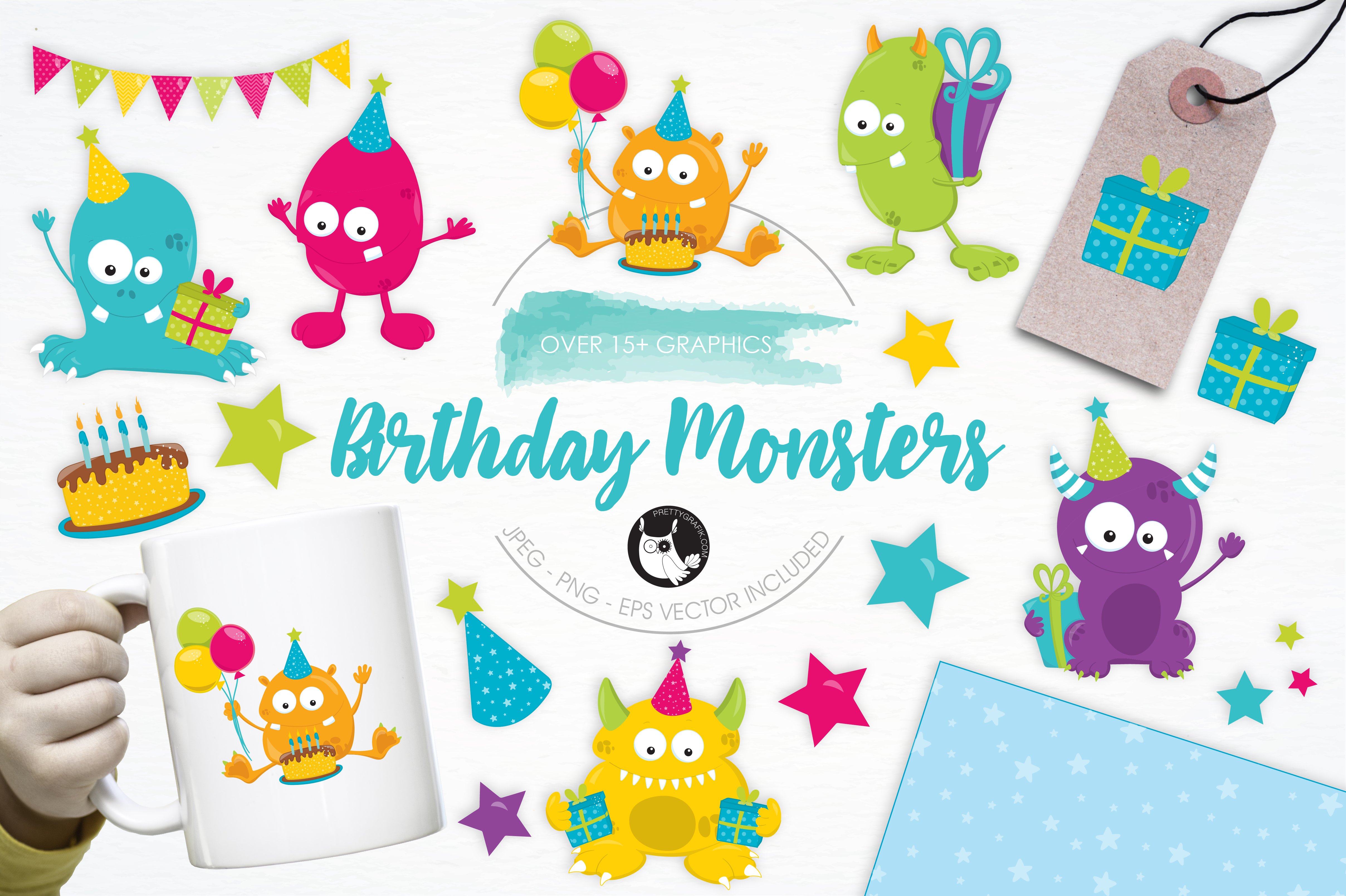 Birthday Monsters illustration pack - Vector Image