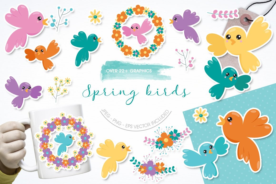 Spring Birds - Vector Image