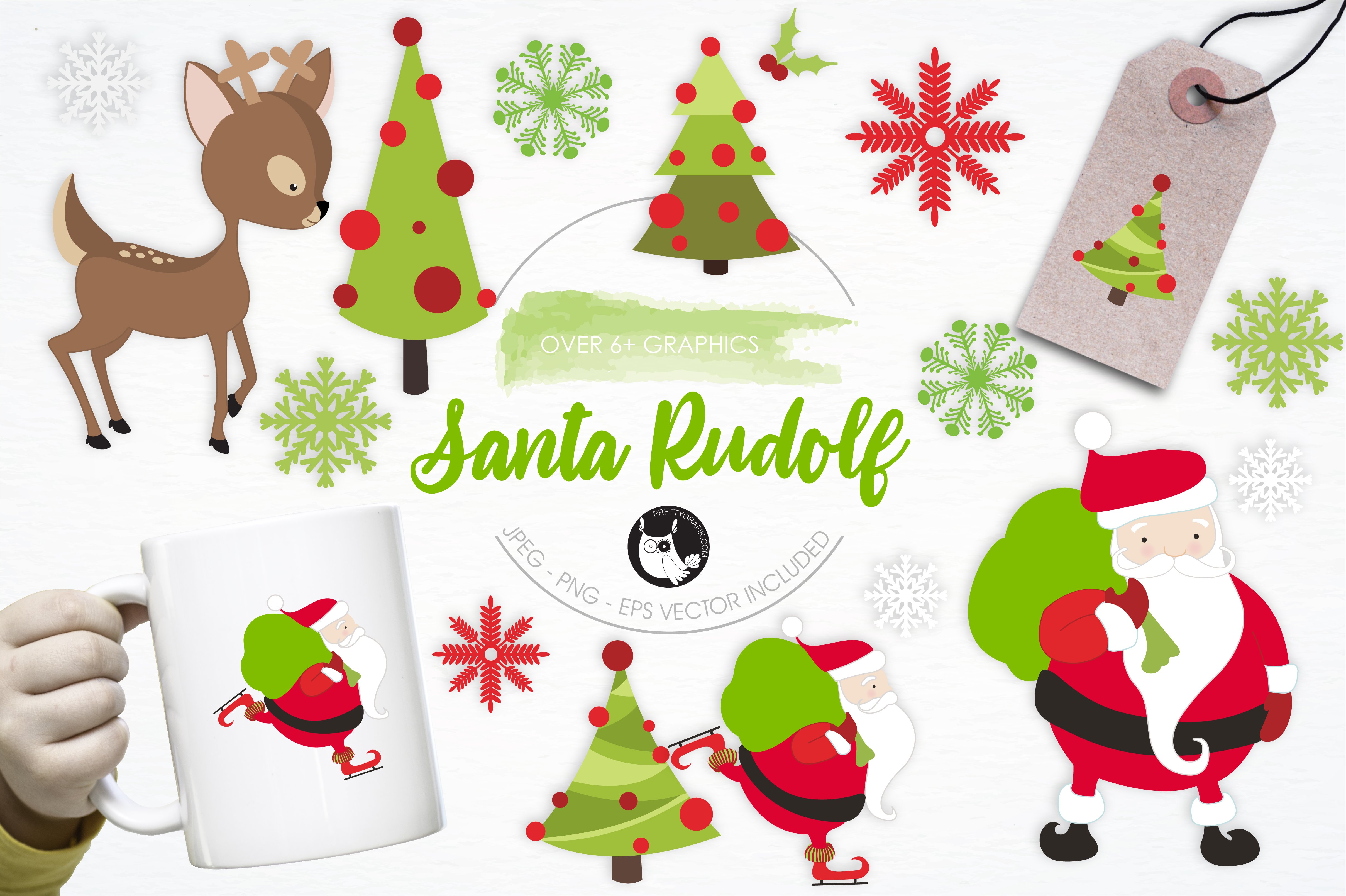 Santa Rudolf illustration pack - Vector Image