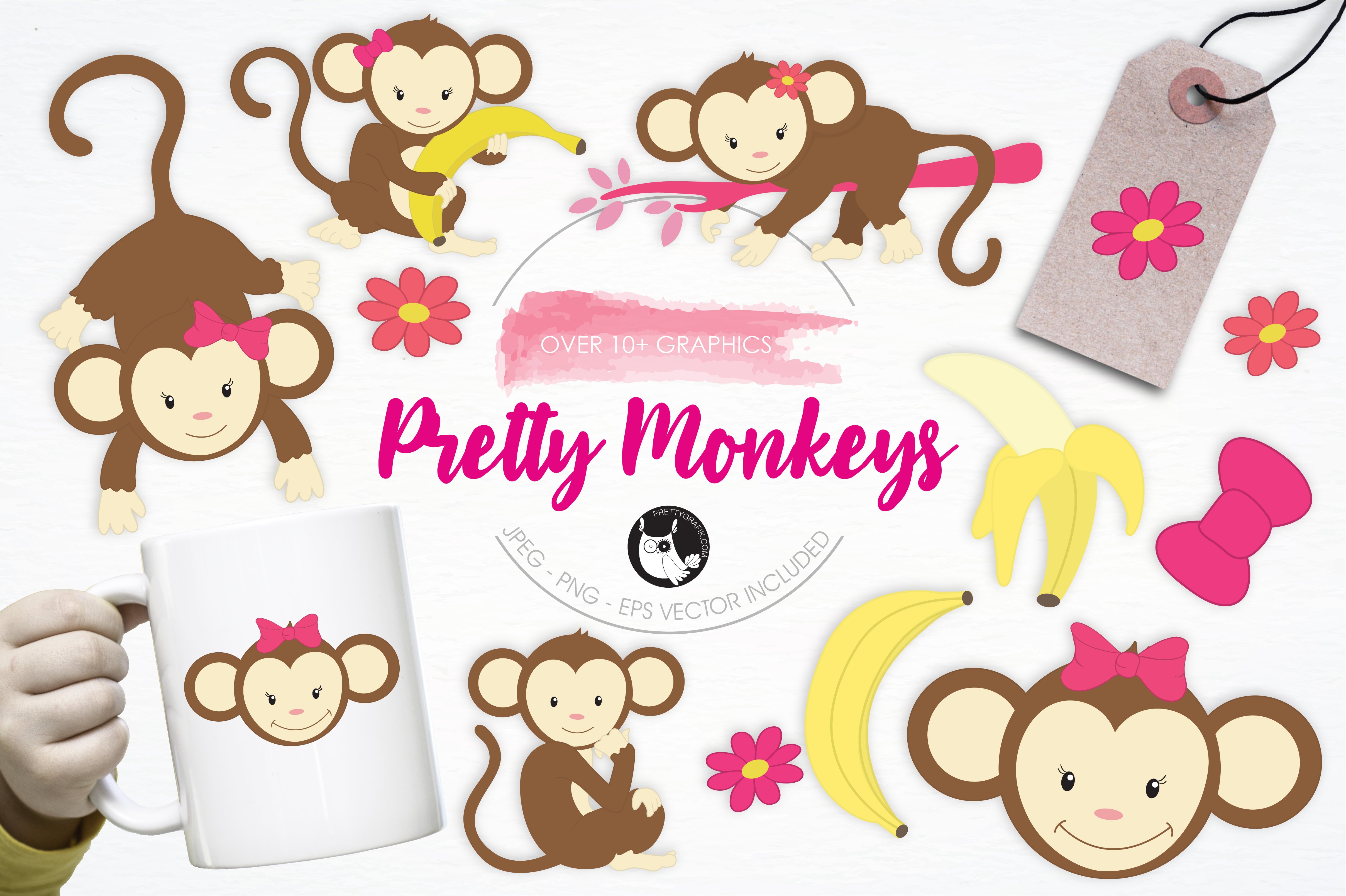 Pretty Monkeys illustration pack - Vector Image