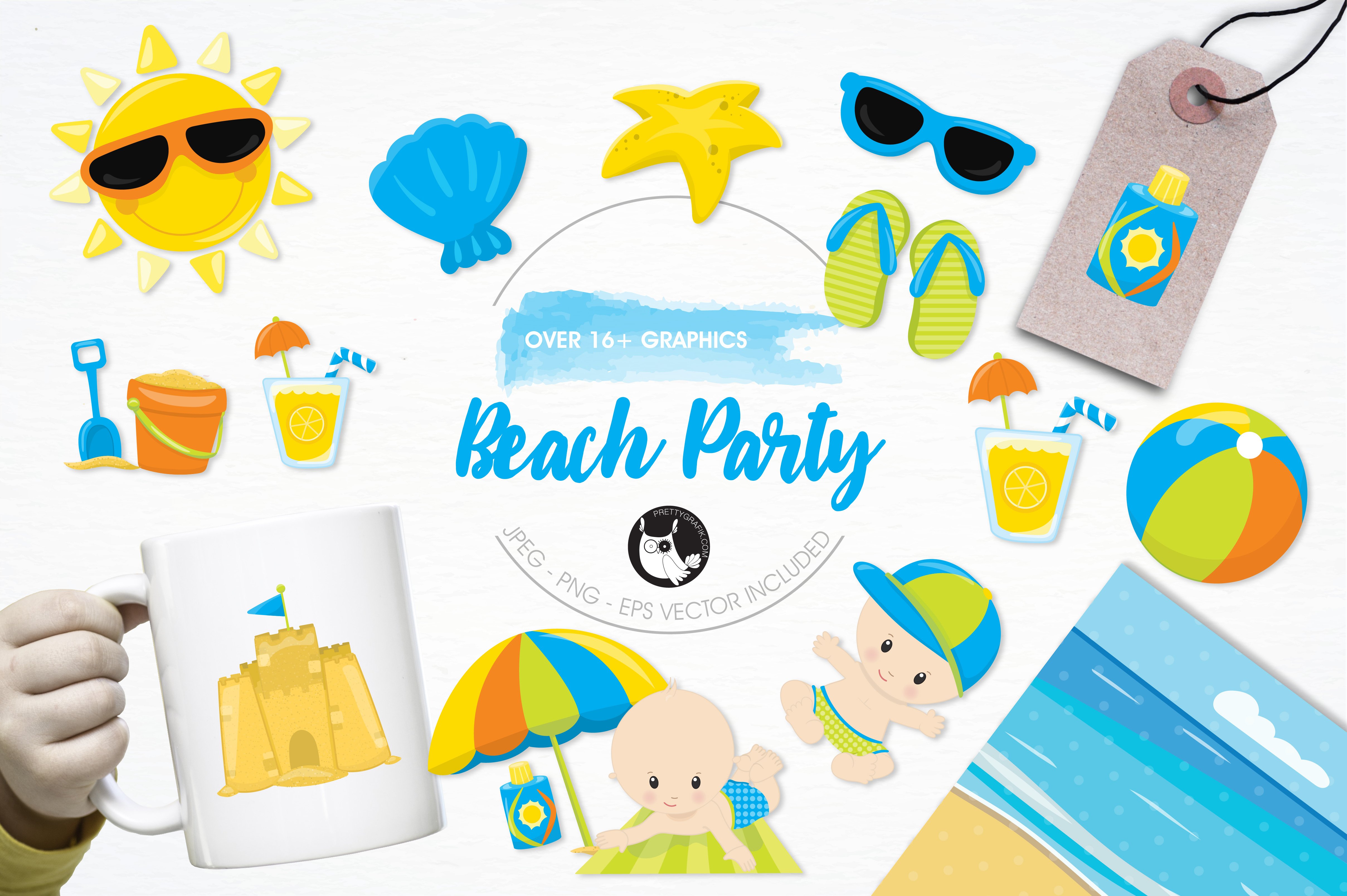 Beach party babies illustration pack - Vector Image