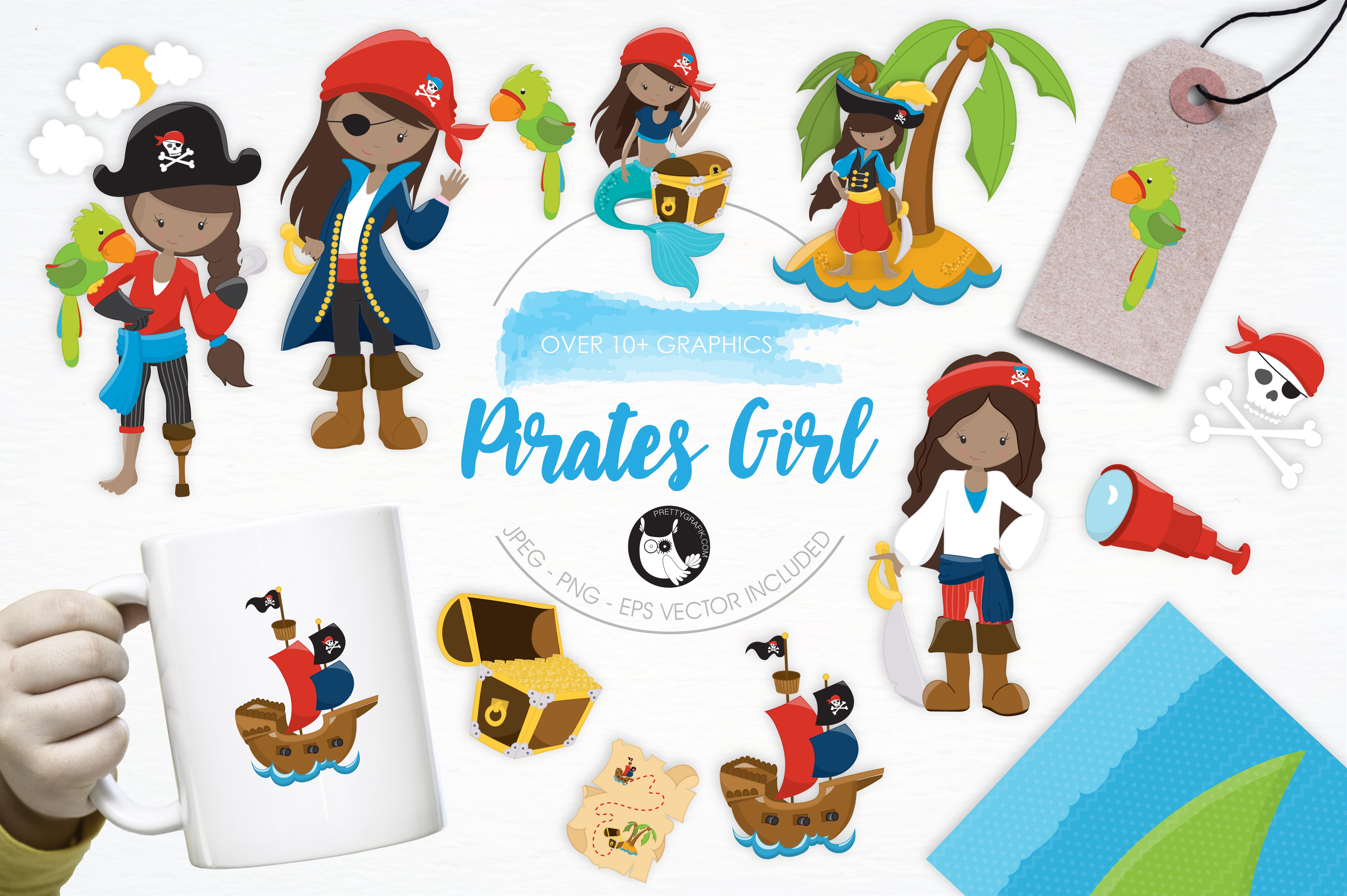 Pirates Girl illustration pack - Vector Image