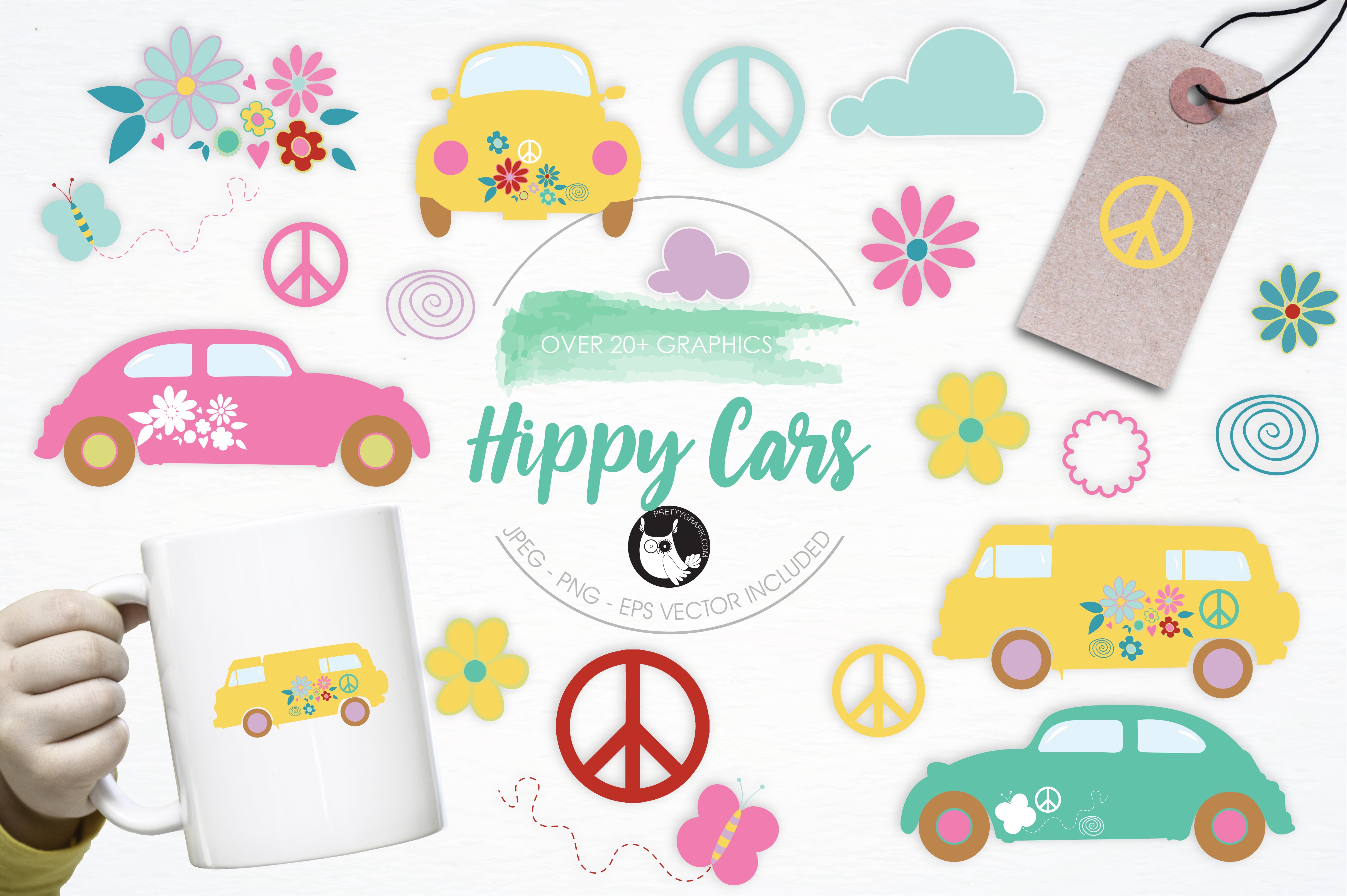 Hippy Cars illustration pack - Vector Image