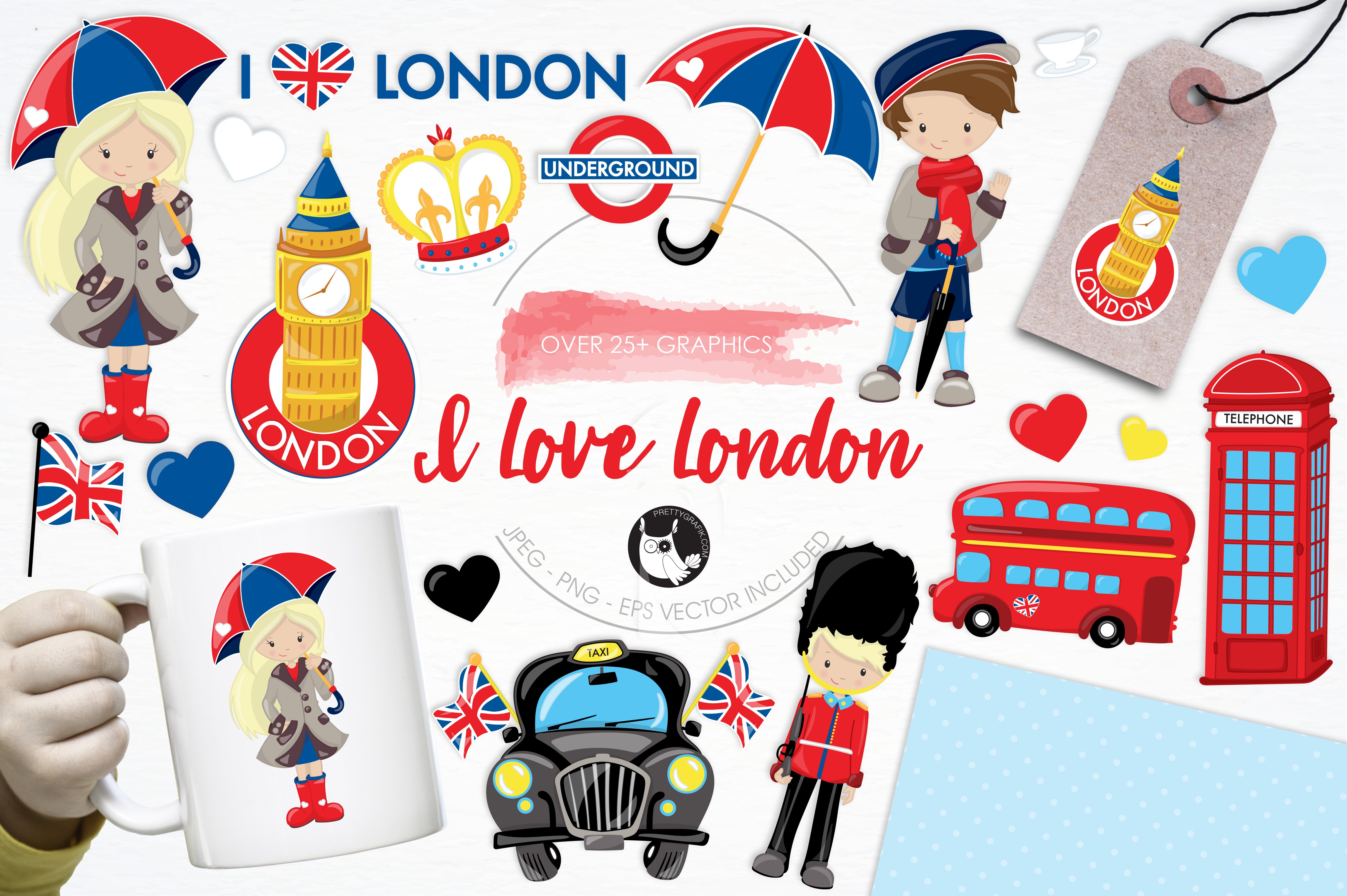 I love London illustration pack - Vector Image