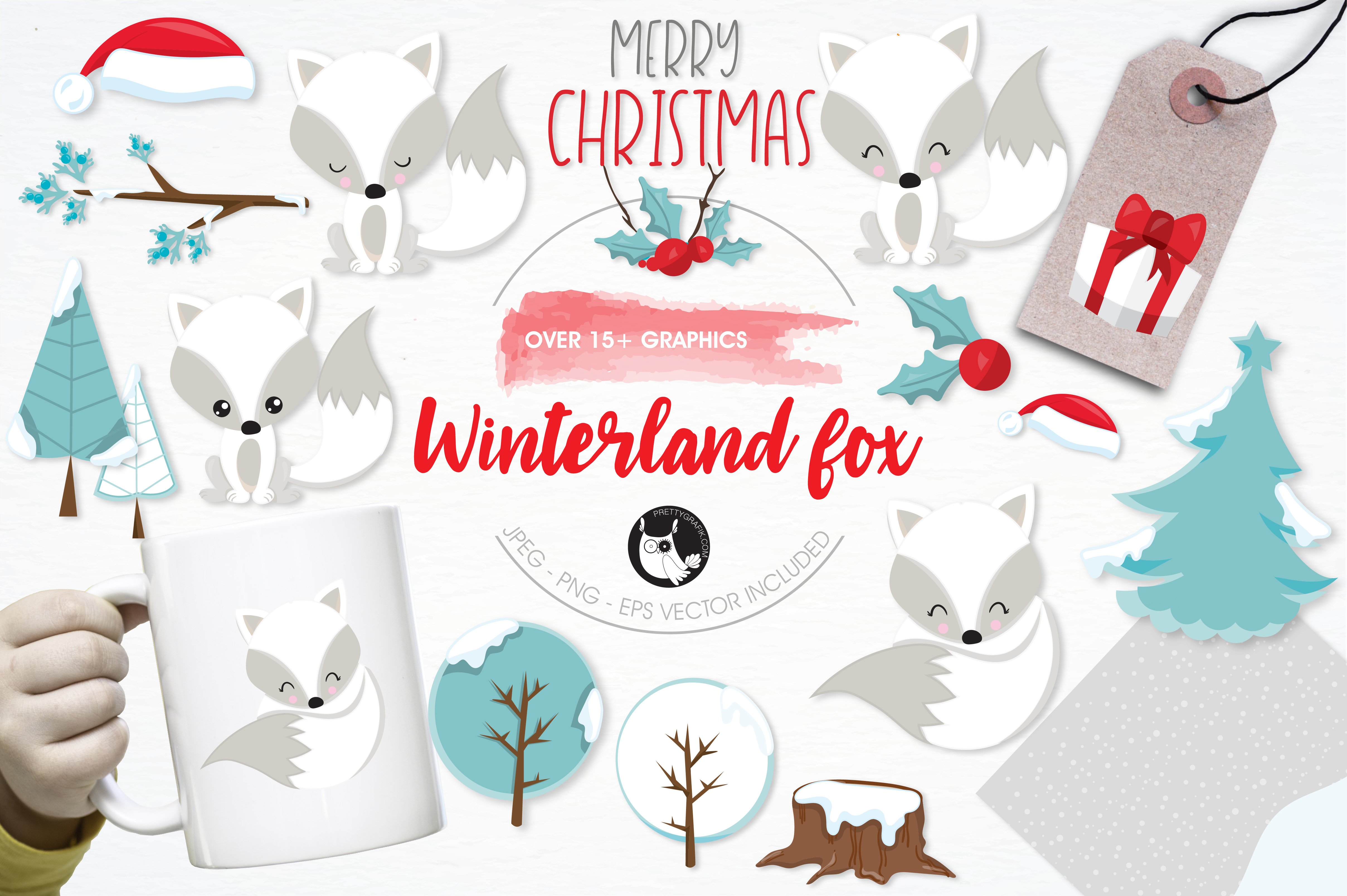 Winterland fox illustration pack - Vector Image