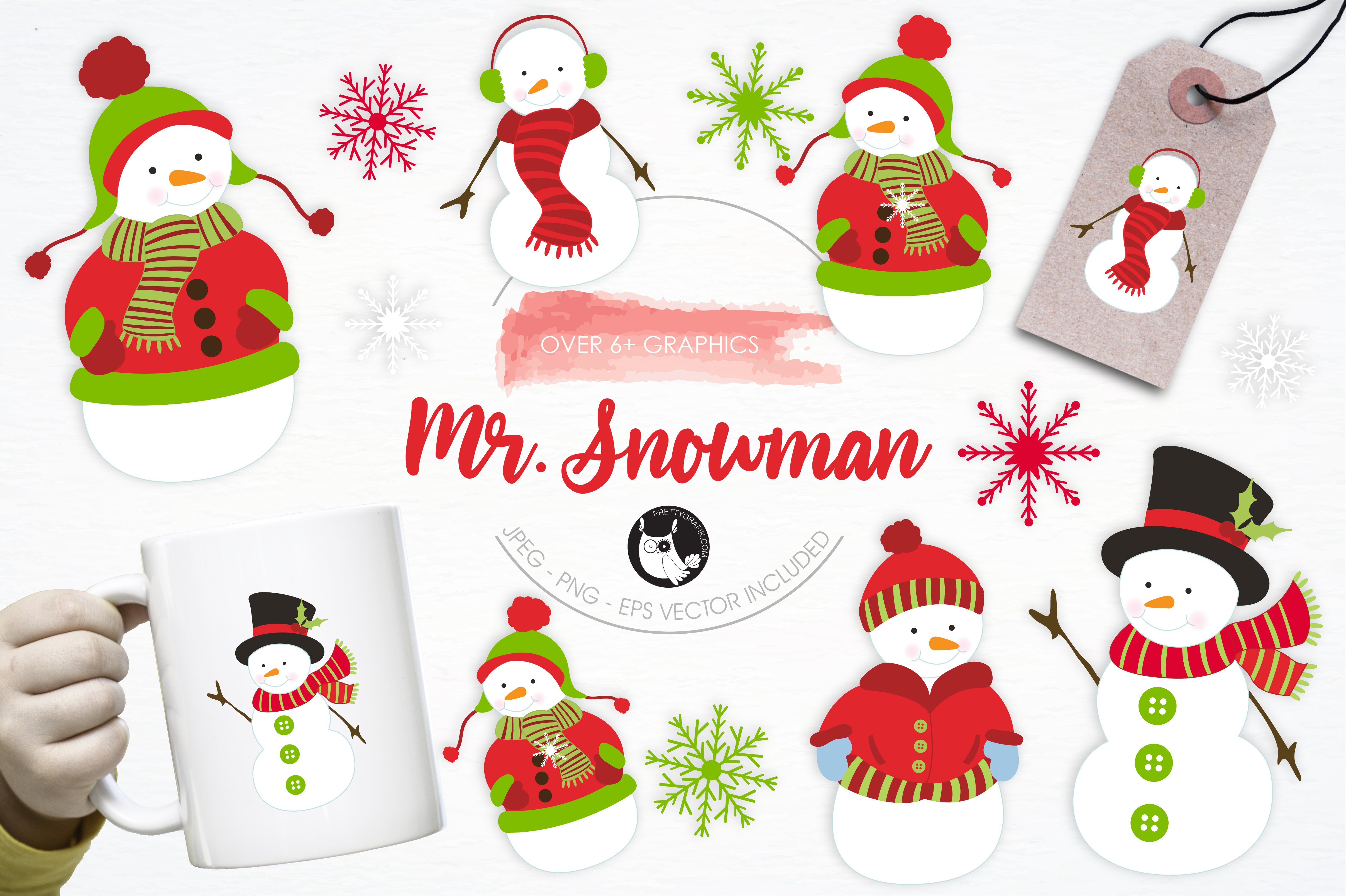 Mr Snowman illustration pack - Vector Image