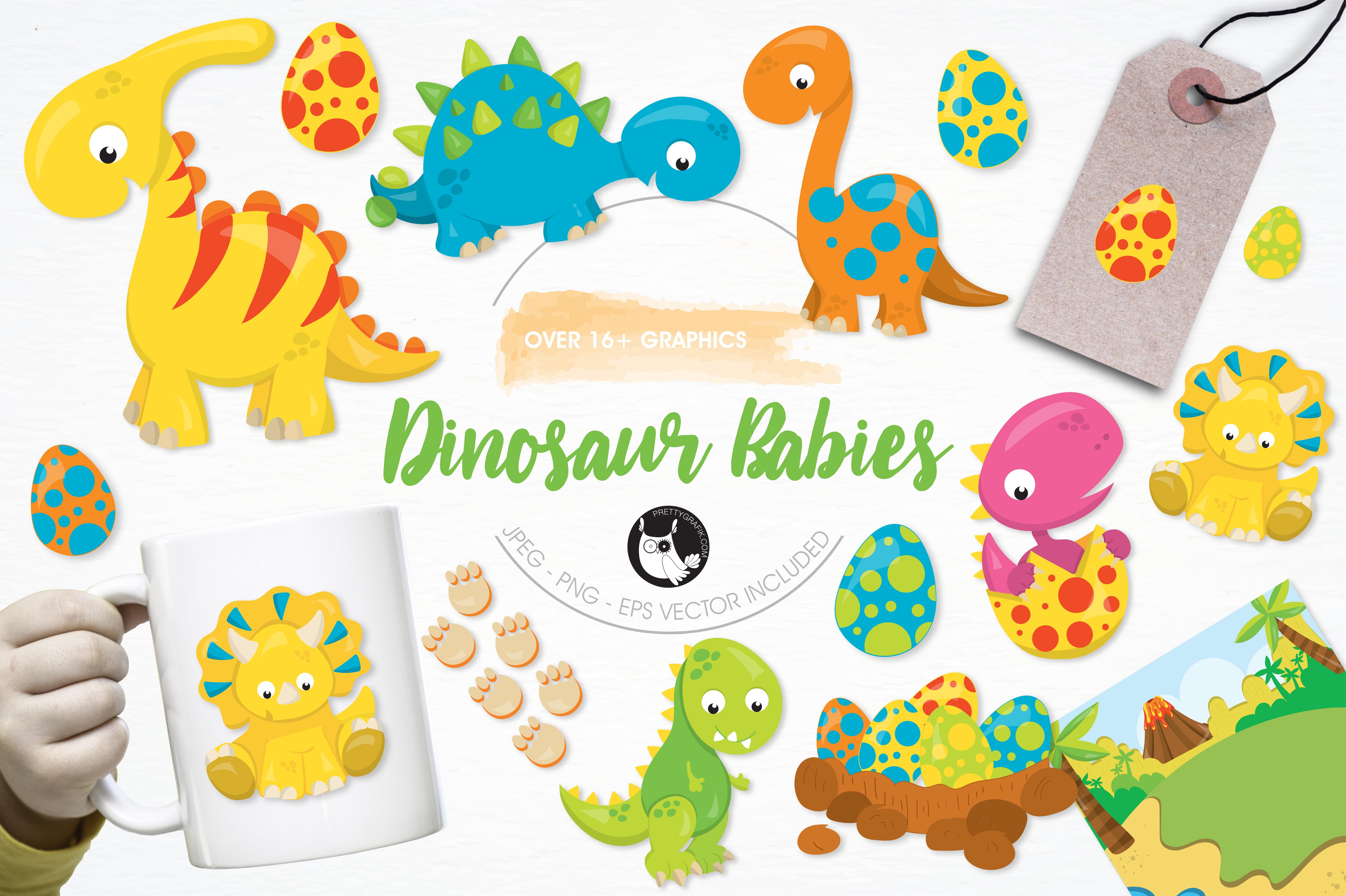 Dinosaur babies illustration pack - Vector Image