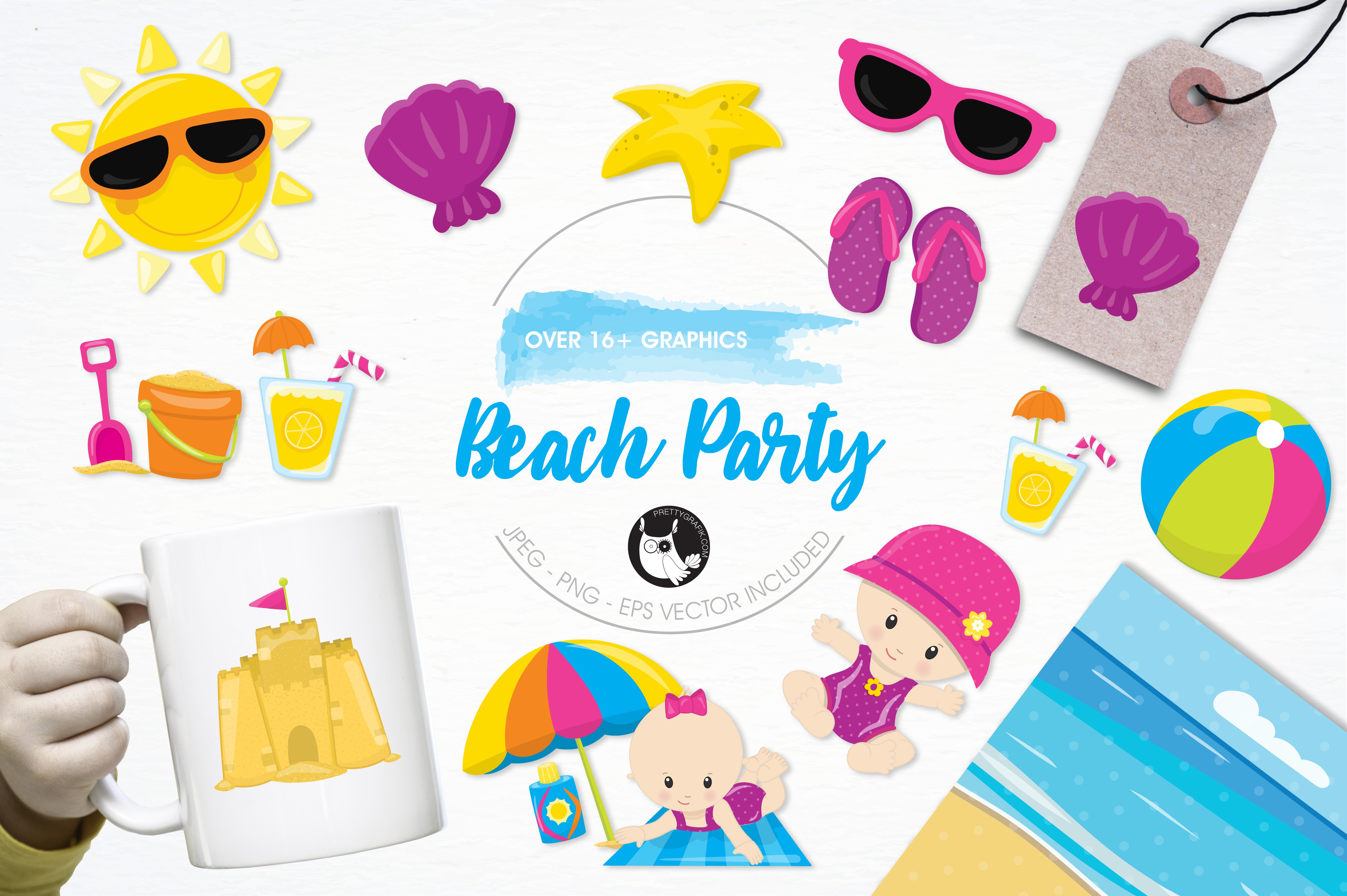 Beach party babies illustration pack - Vector Image