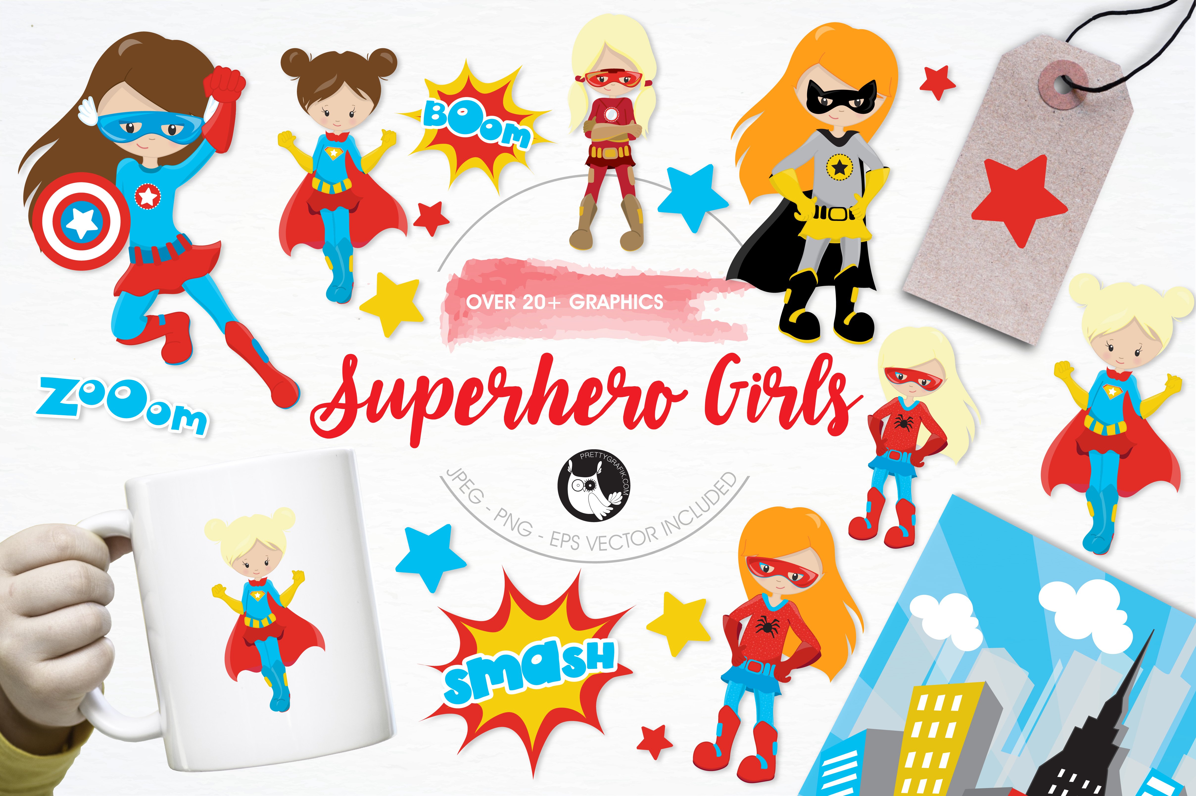 Superhero girls illustration pack - Vector Image