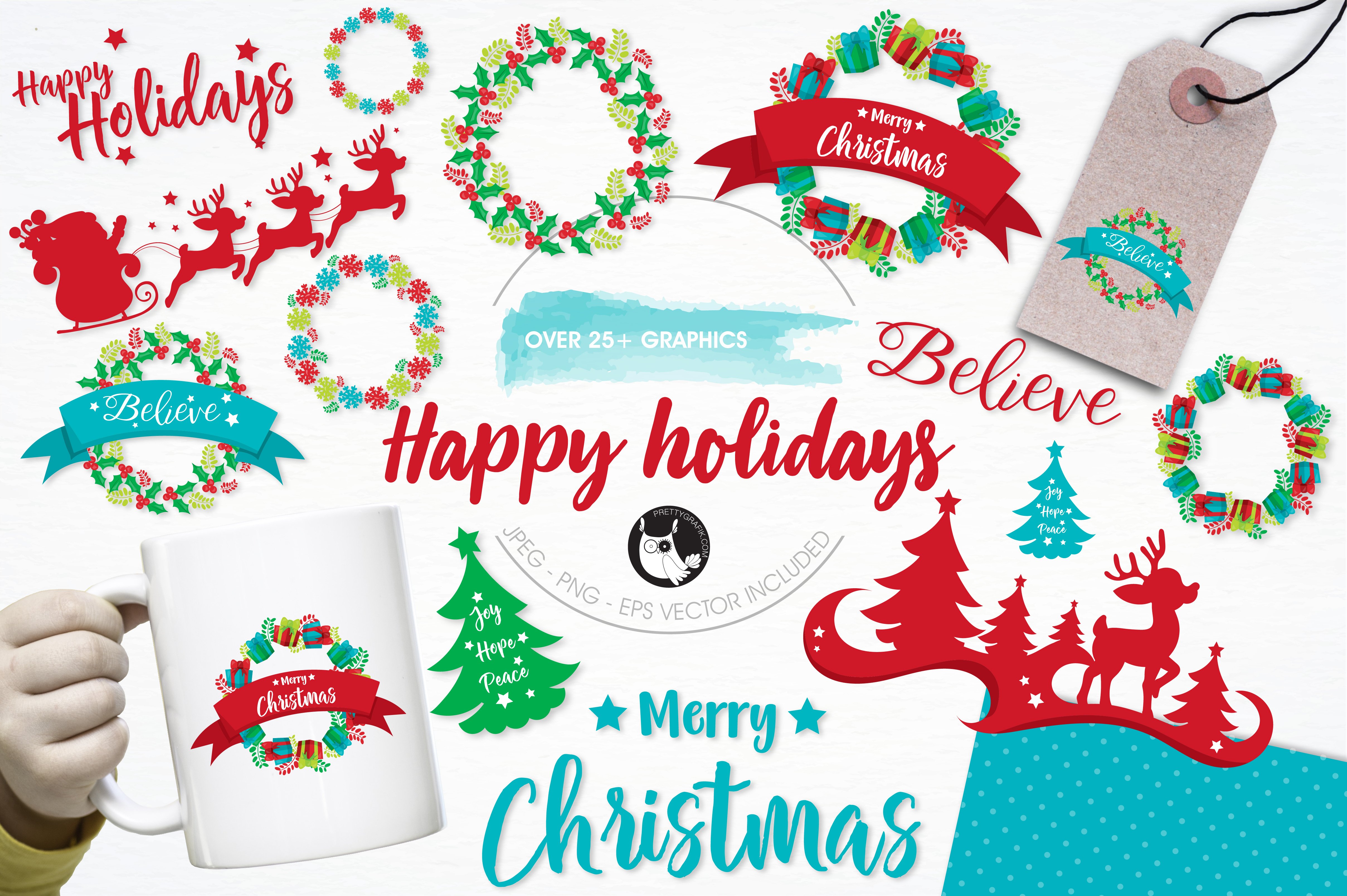 Happy holidays illustration pack - Vector Image