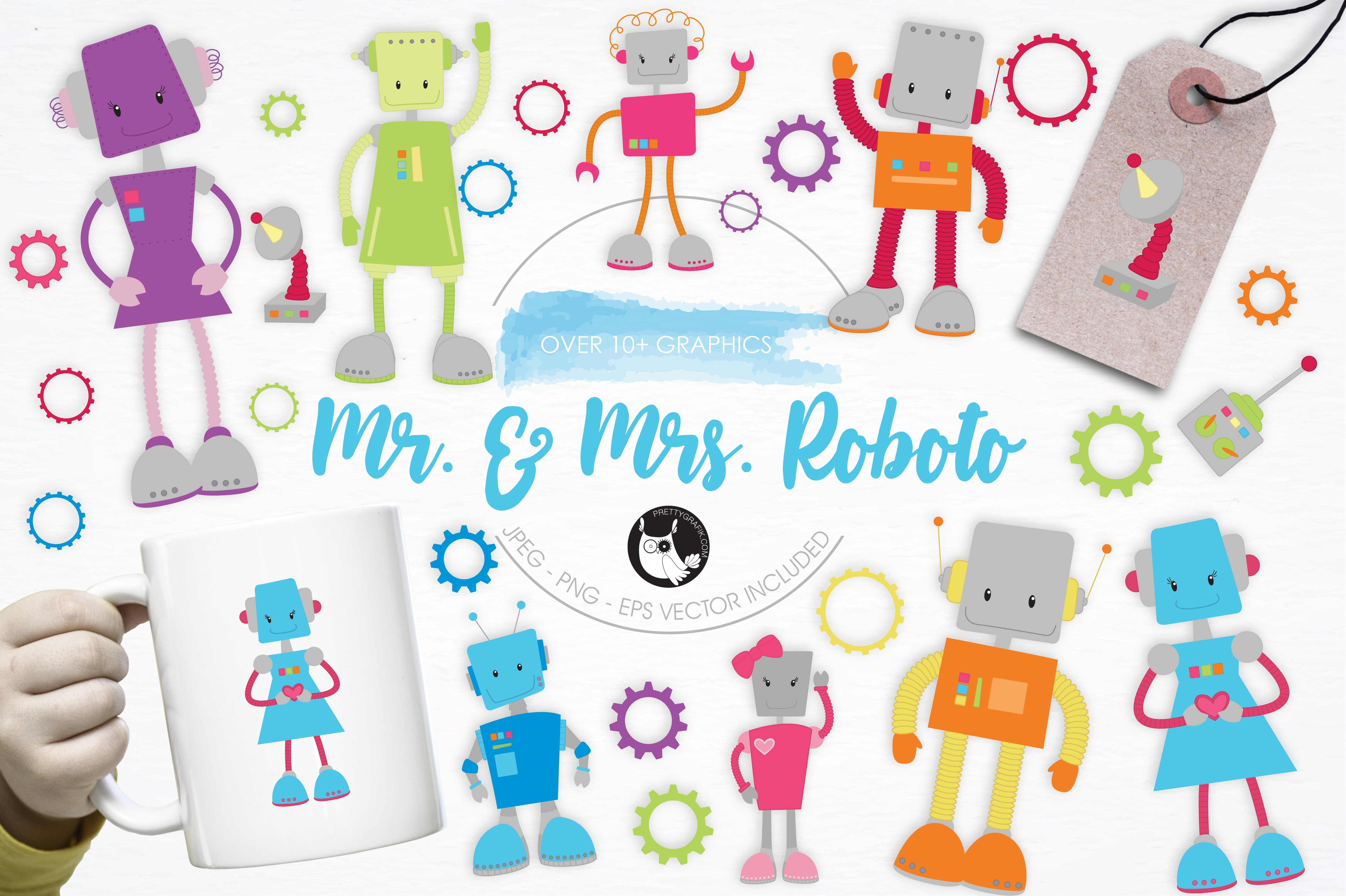 Mr & Mrs Roboto illustration pack - Vector Image