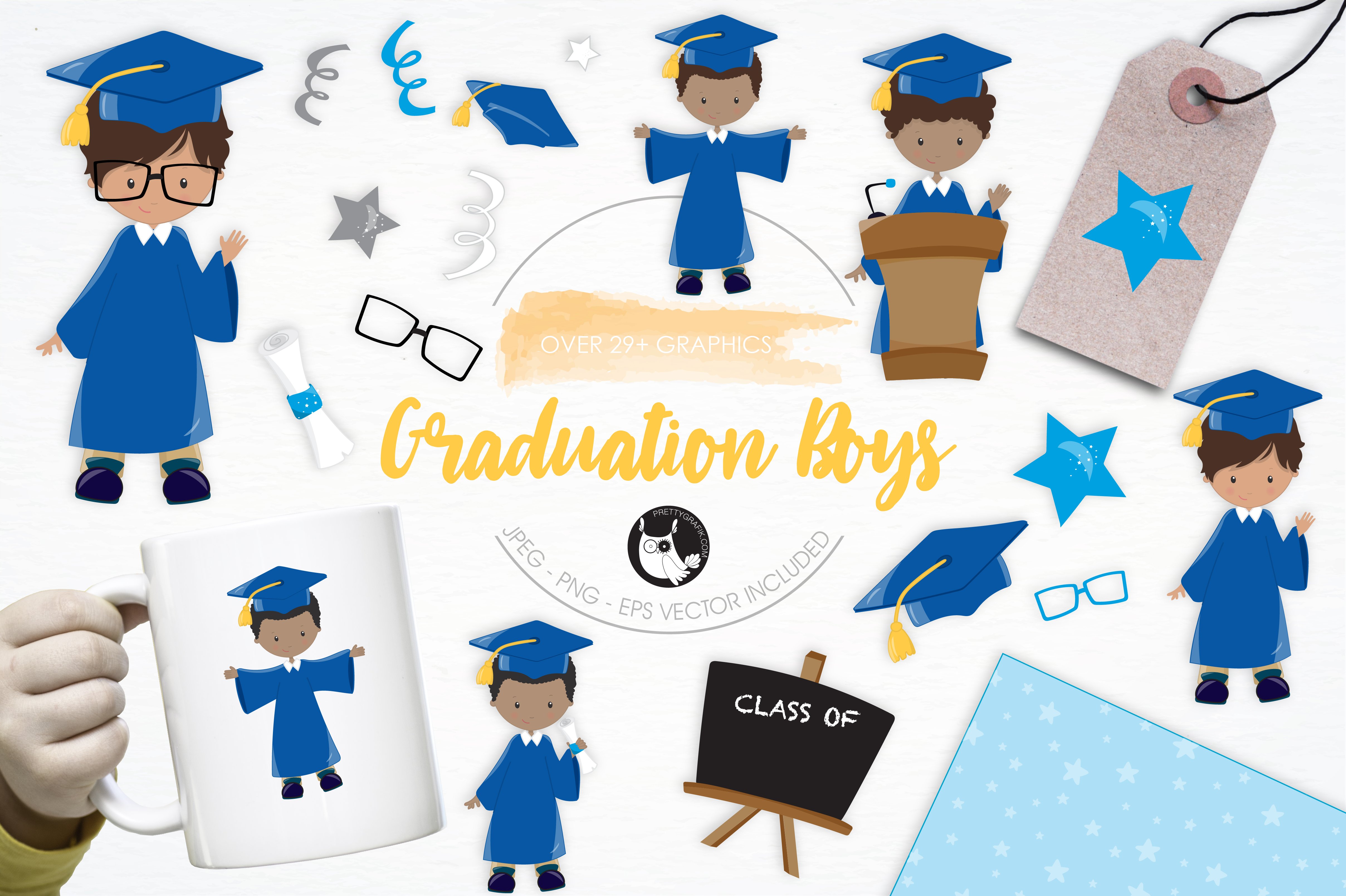 Graduation Boys illustration pack - Vector Image