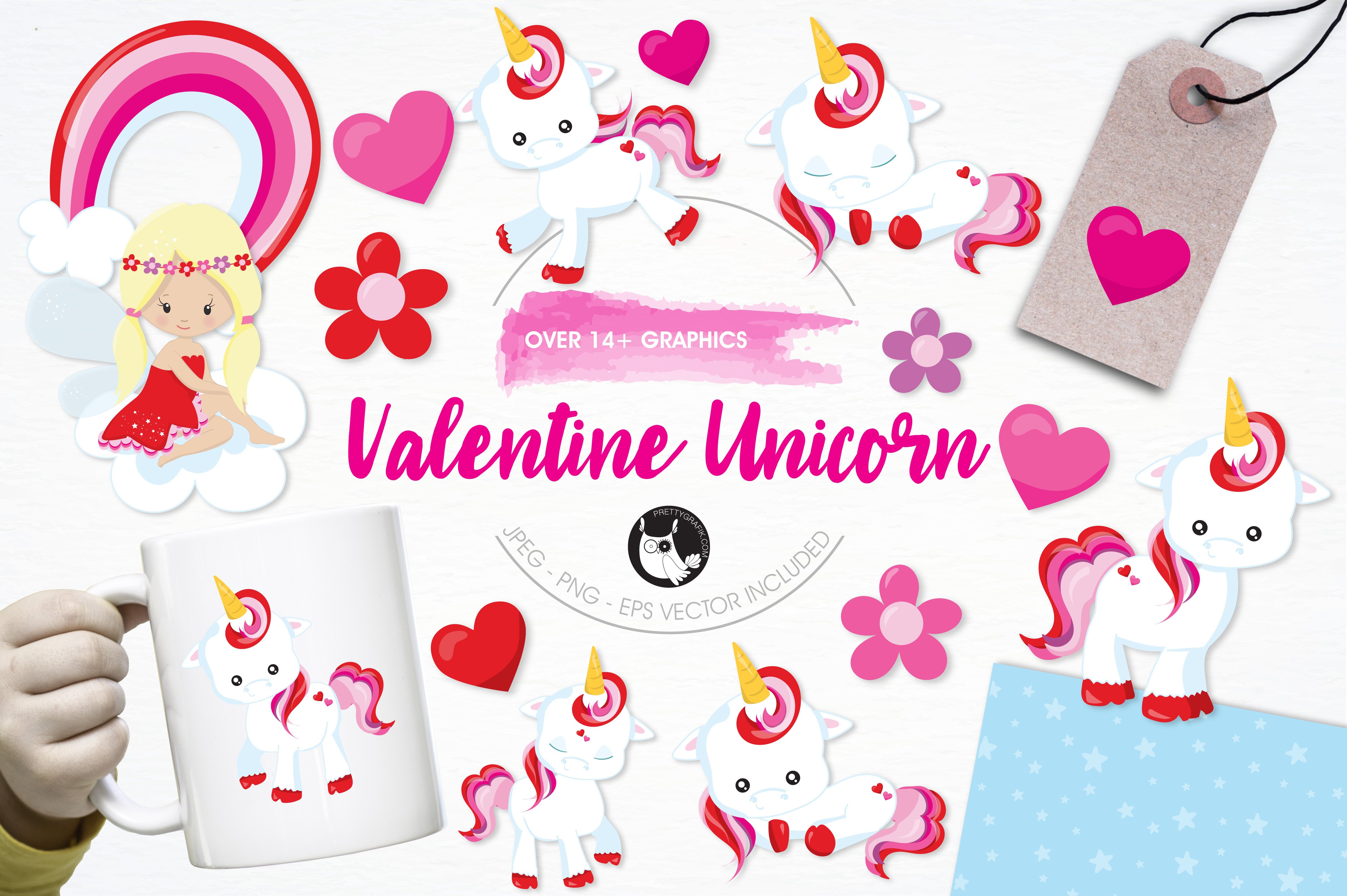 Valentine unicorn illustration pack - Vector Image